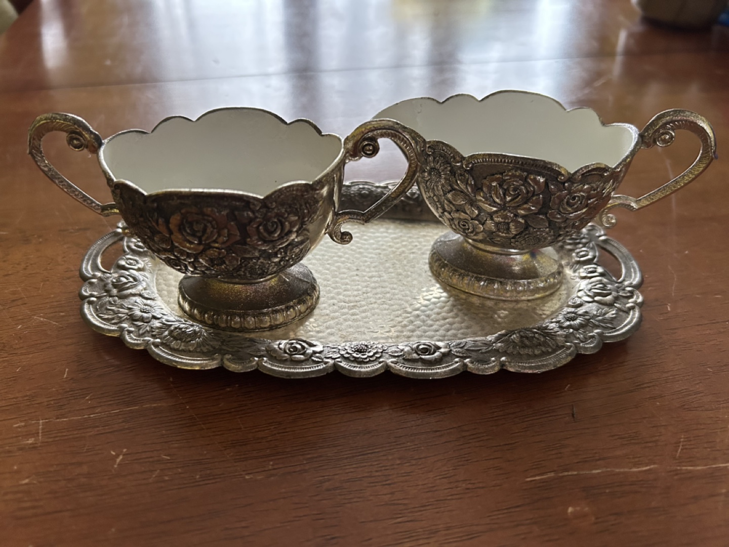 Vintage Silver-Plated Sugar and Creamer Set with Tray