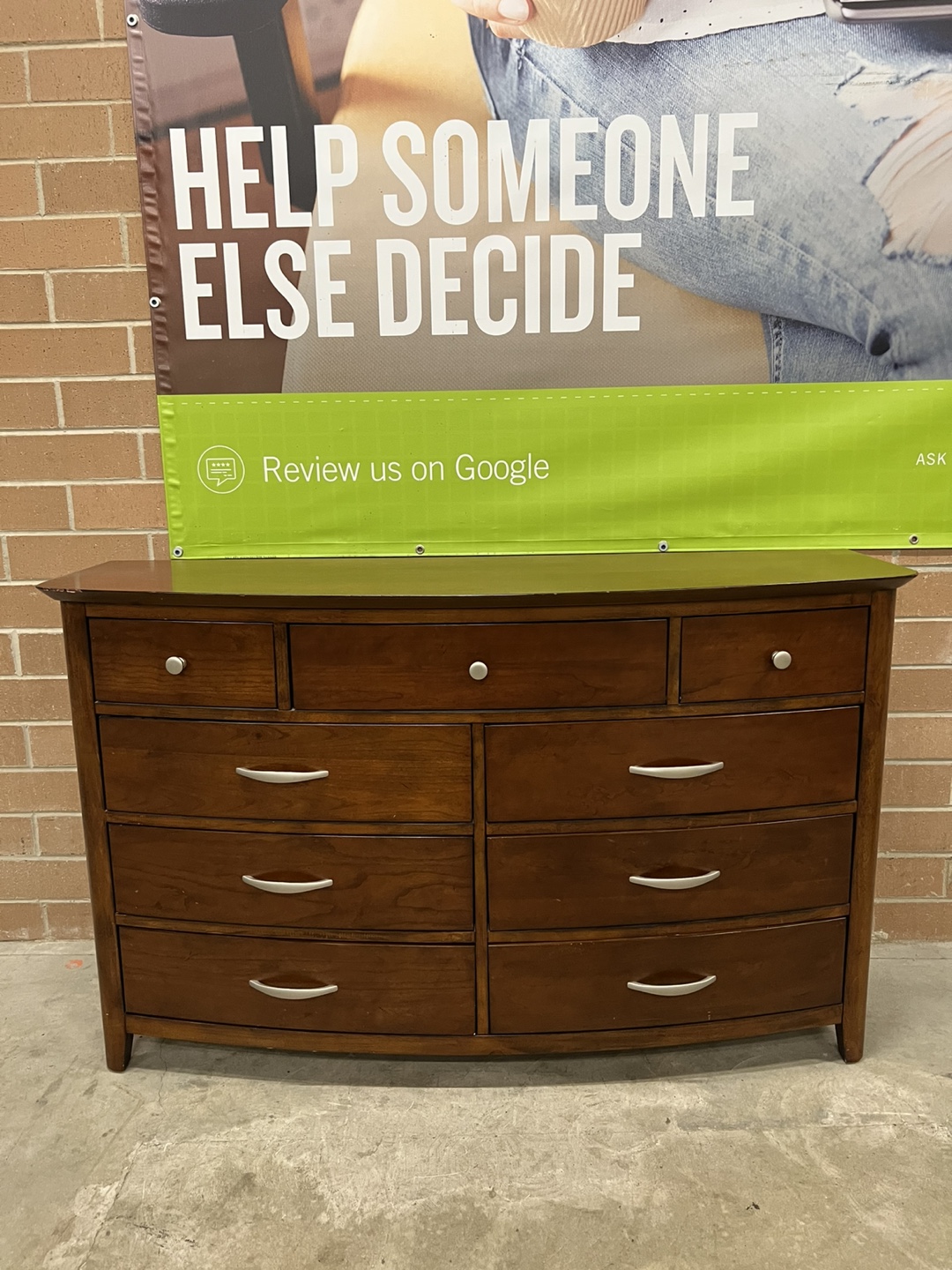 Curved Wood Dresser with 9 Drawers