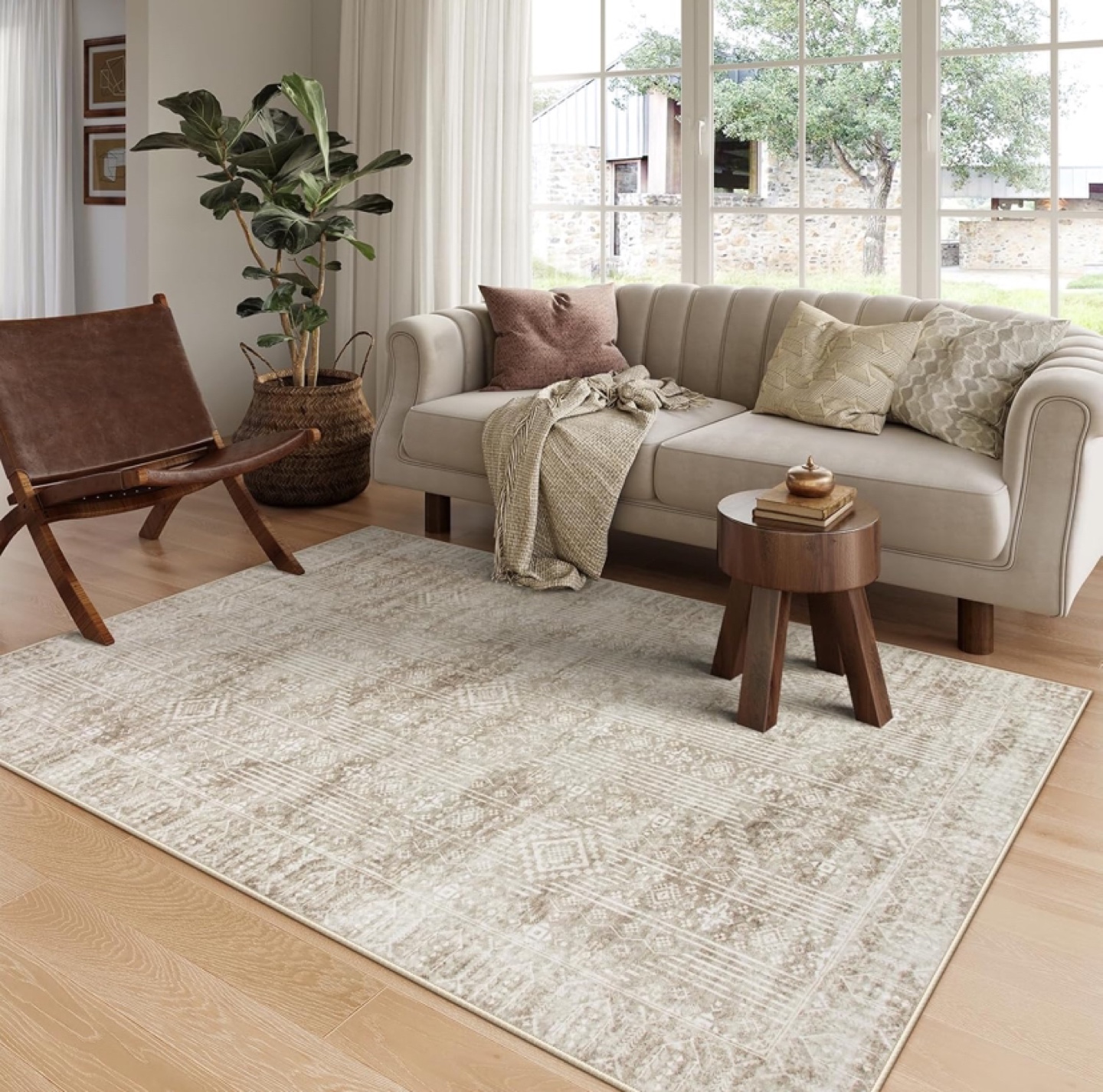 Beige Area Rug - Soft, Non-Slip, and Easily Foldable