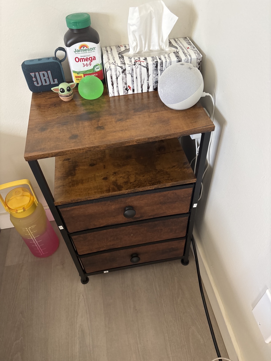 Rustic 3-Drawer Nightstand with Metal Frame - photo 3
