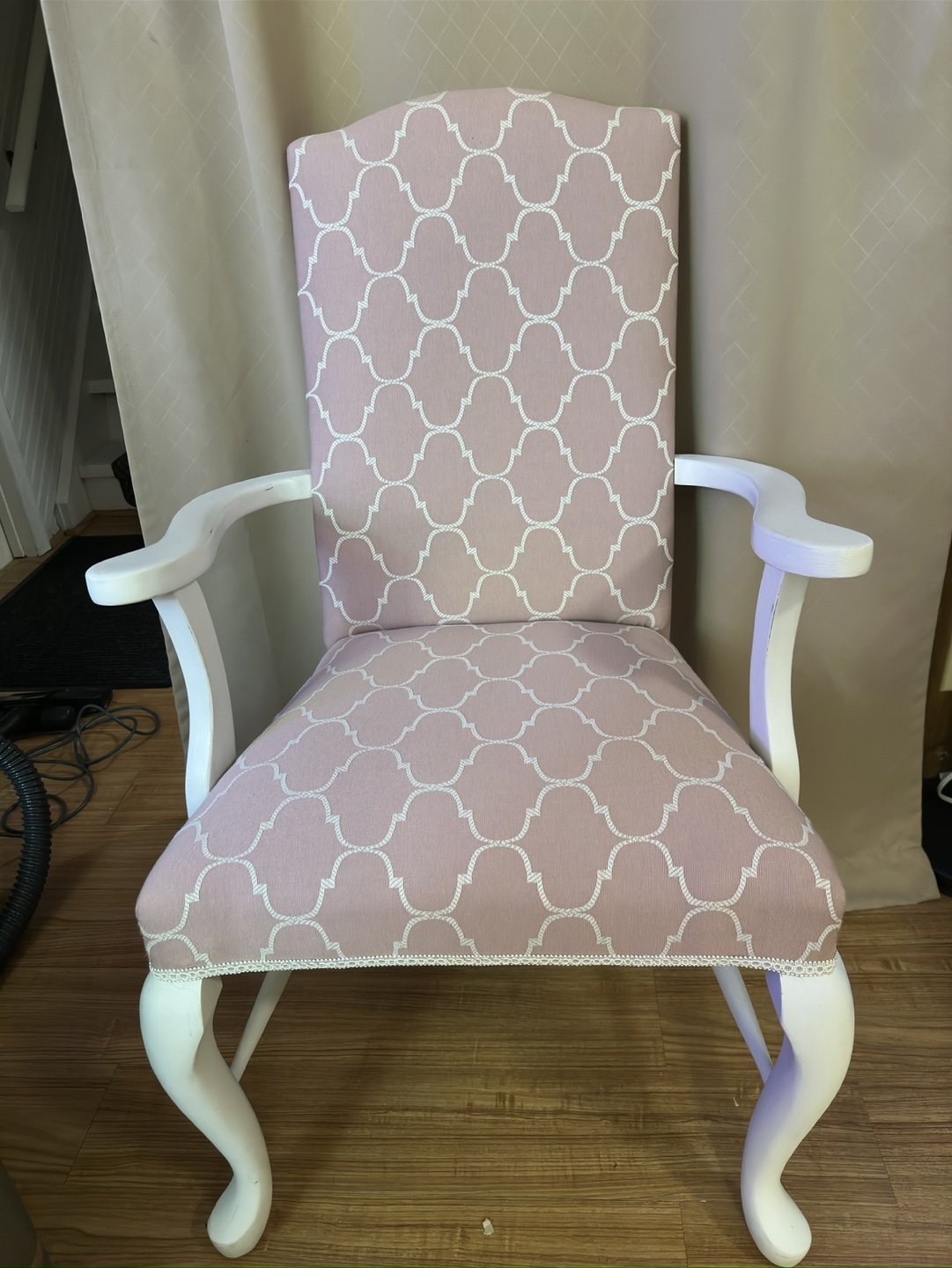 MUST GO TODAY Reupholstered Armchair, Pink and White