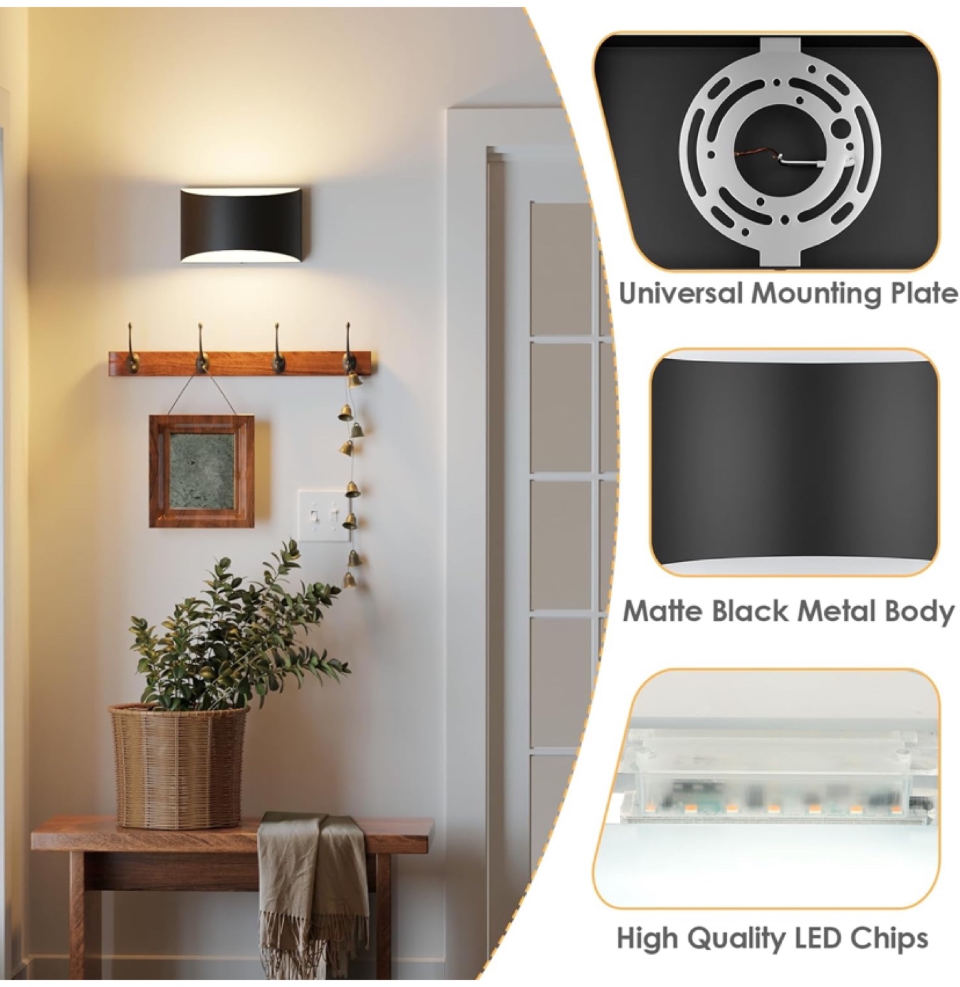 LED Wall Sconces, 3000K Warm White Hardwired  Lights Set of 2 - photo 3