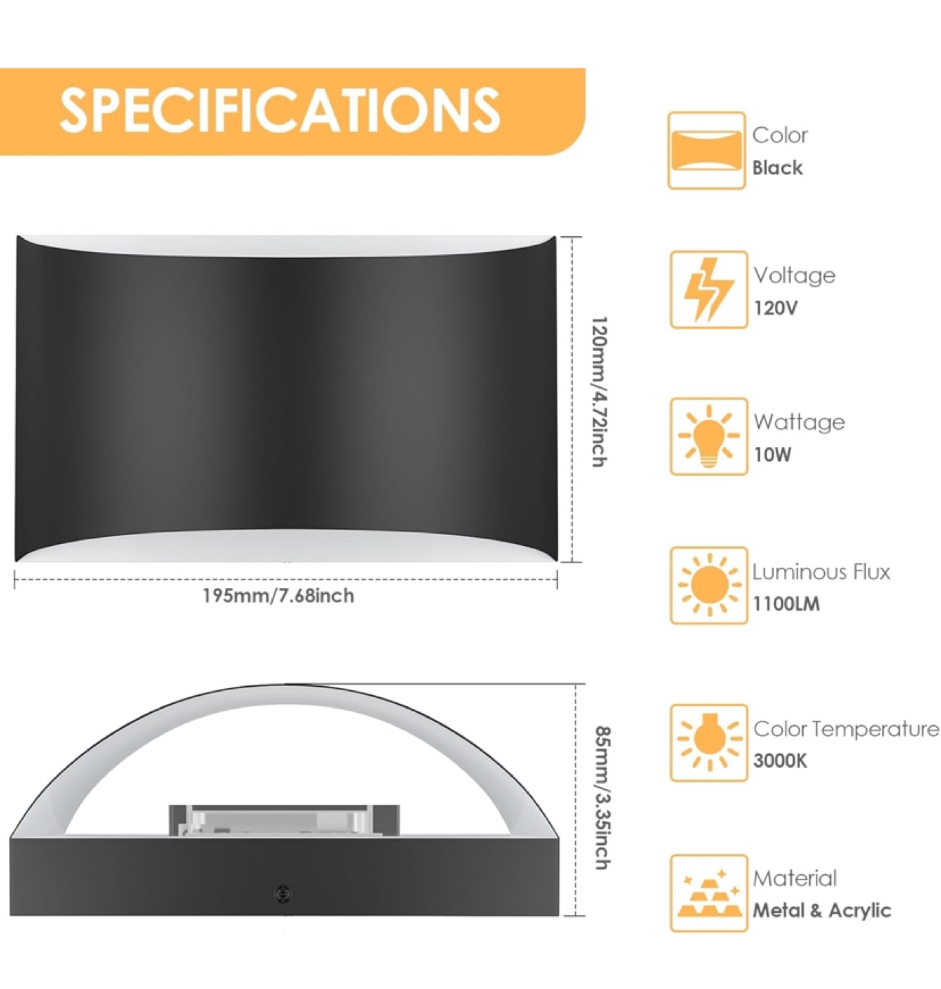 LED Wall Sconces, 3000K Warm White Hardwired  Lights Set of 2 - photo 2