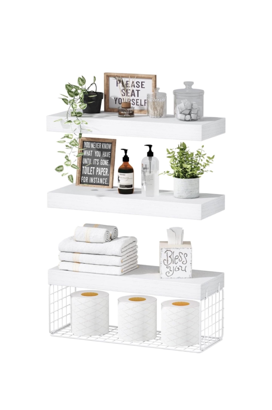 Wall Mounted Floating Shelves Set of 3 - New