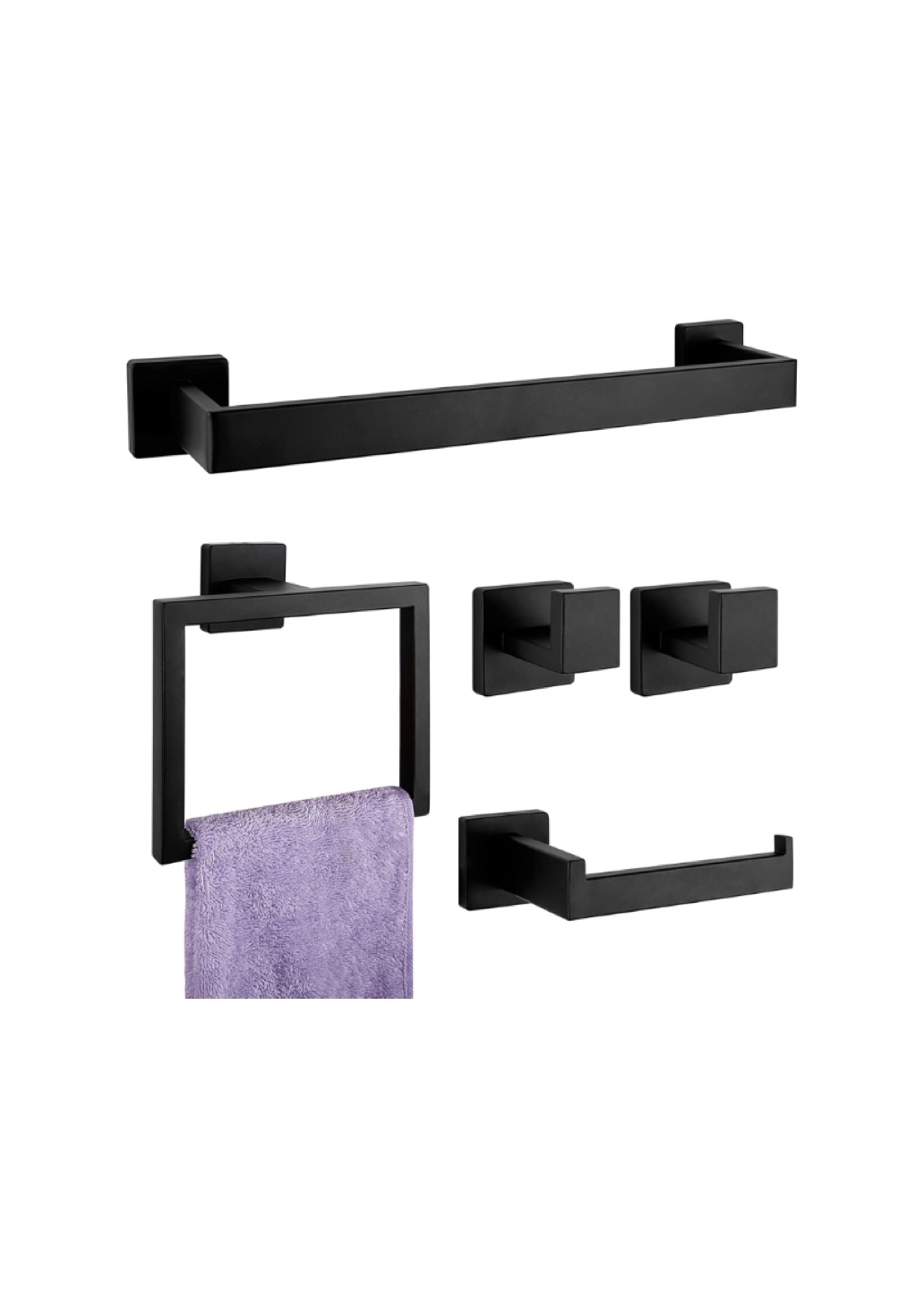 5-Pieces Matte Black Bathroom Hardware Accessories Set - New
