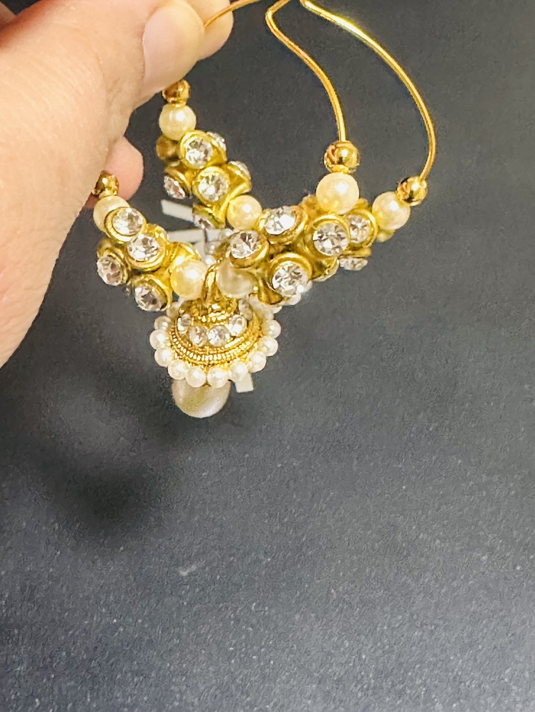 Gold Tone Pearl and Rhinestone bali - photo 2
