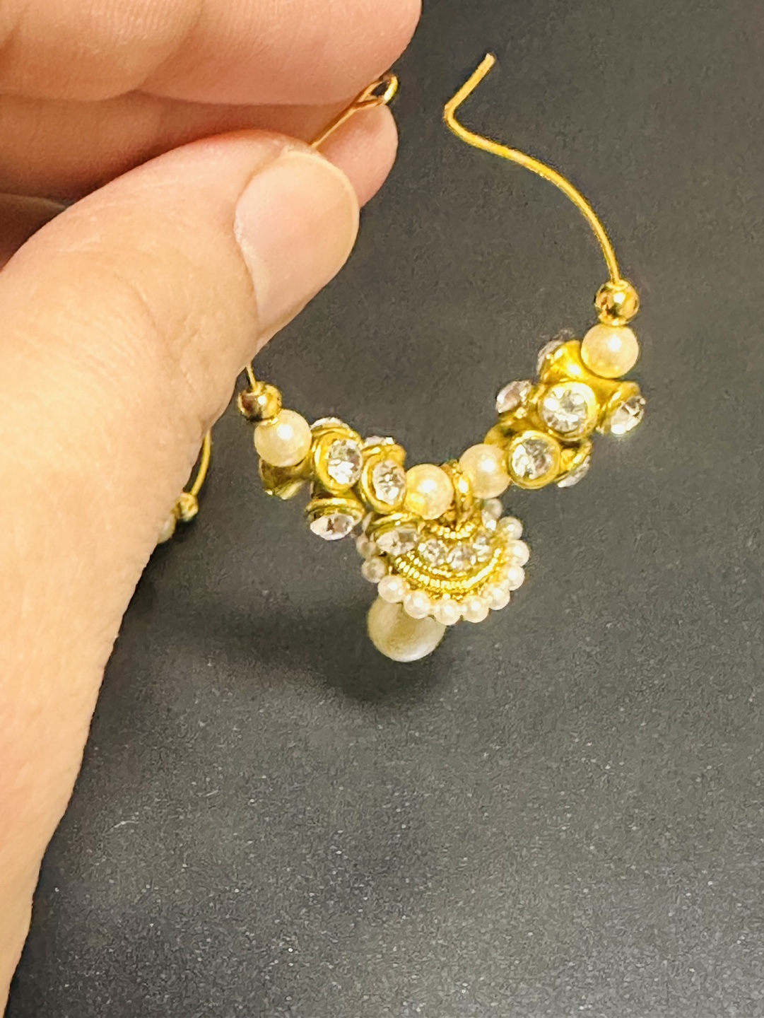 Gold Tone Pearl and Rhinestone bali