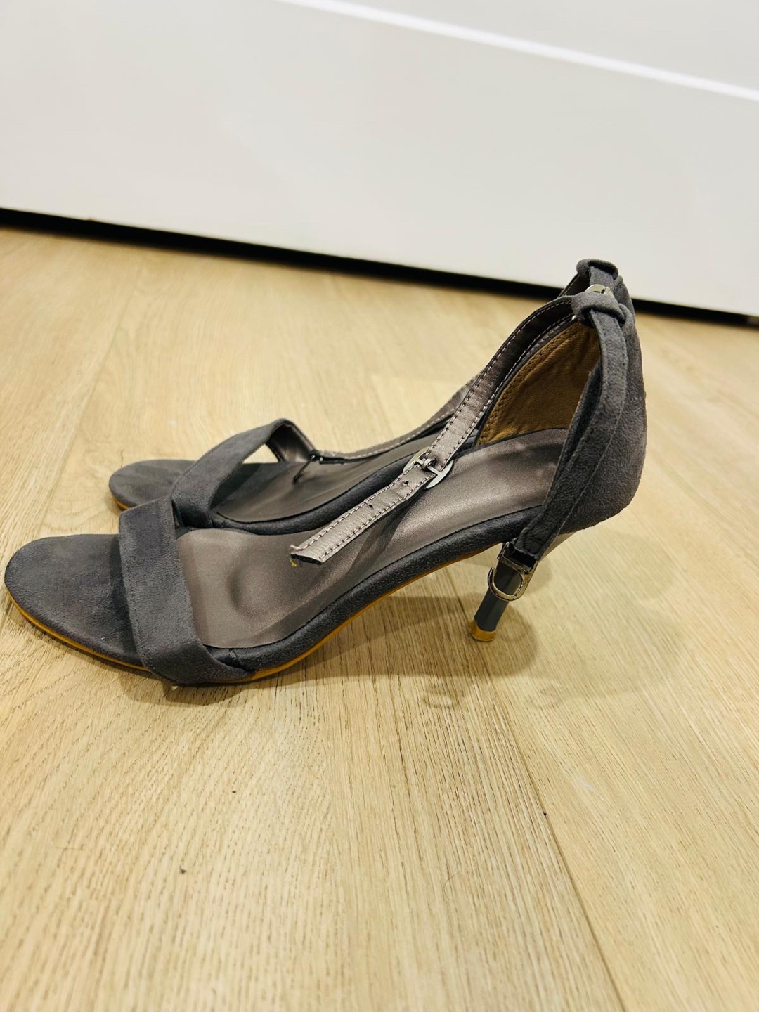 Grey Suede Ankle Strap Heels - photo 2