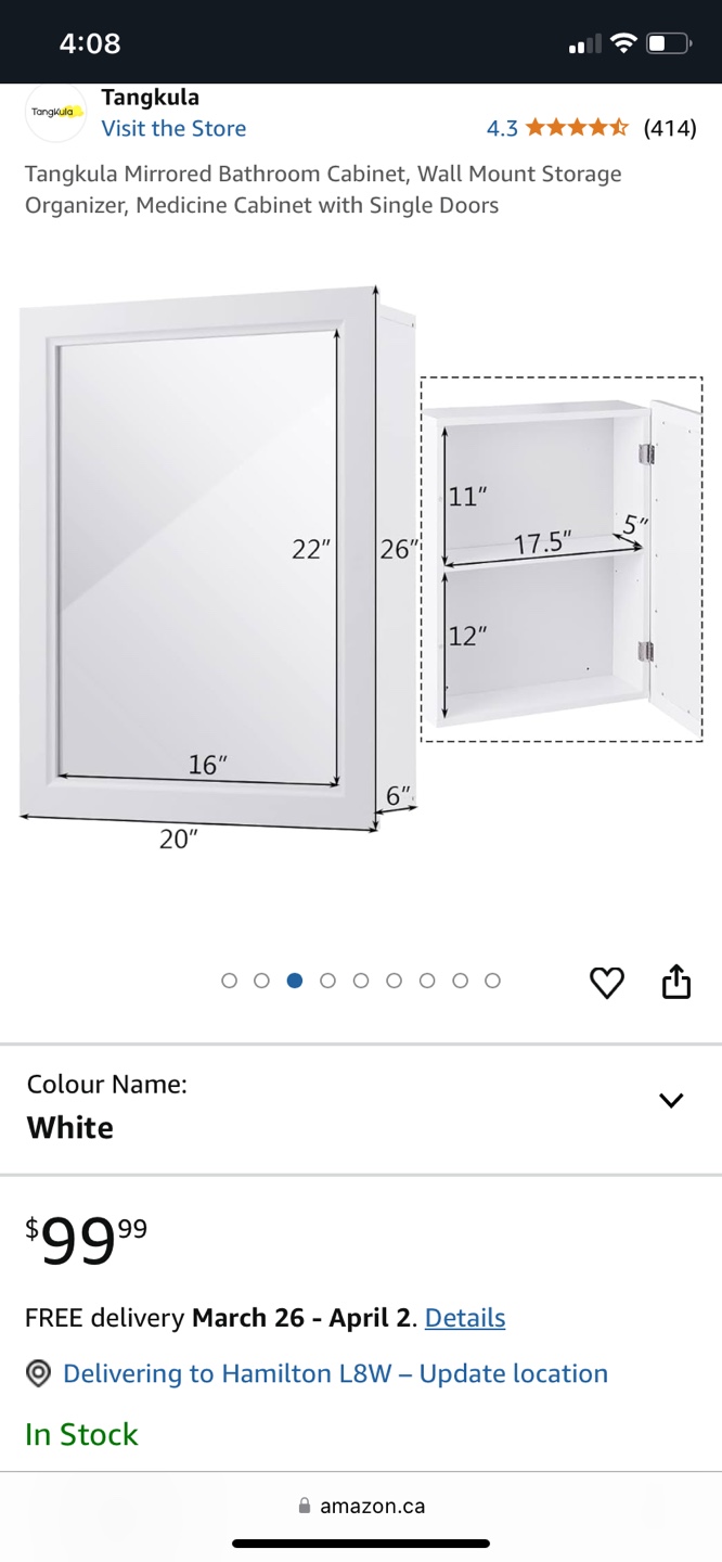 Tangkula Mirrored Bathroom Cabinet, White - photo 2