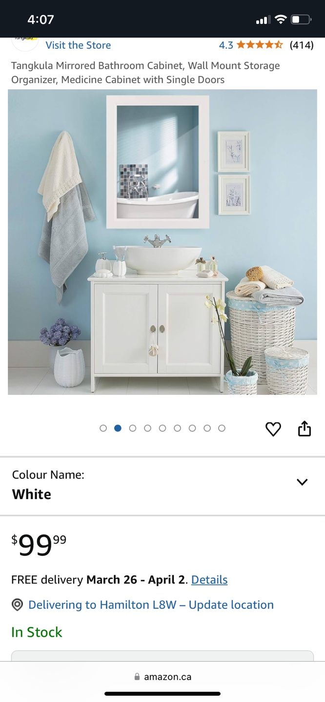 Tangkula Mirrored Bathroom Cabinet, White