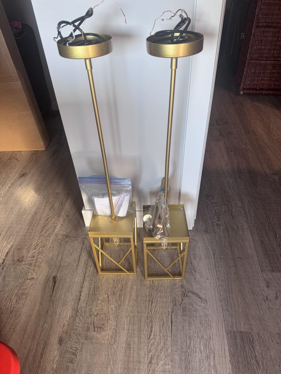 Pair of Gold Geometric Pendant Lights - photo 2