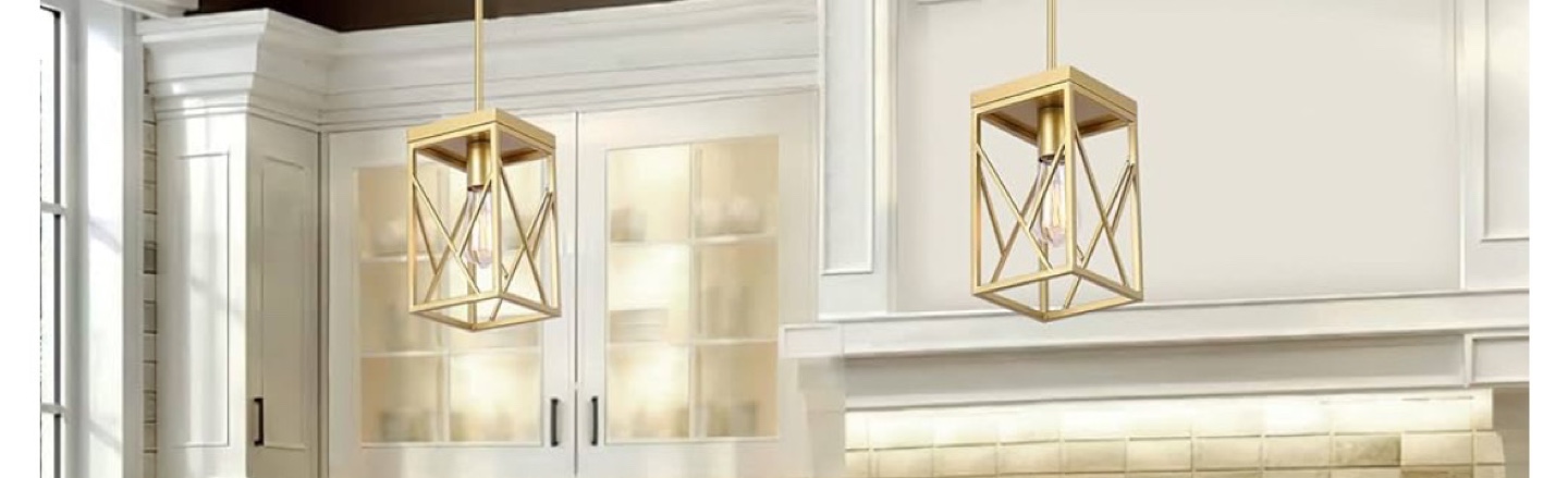 Pair of Gold Geometric Pendant Lights - photo 5