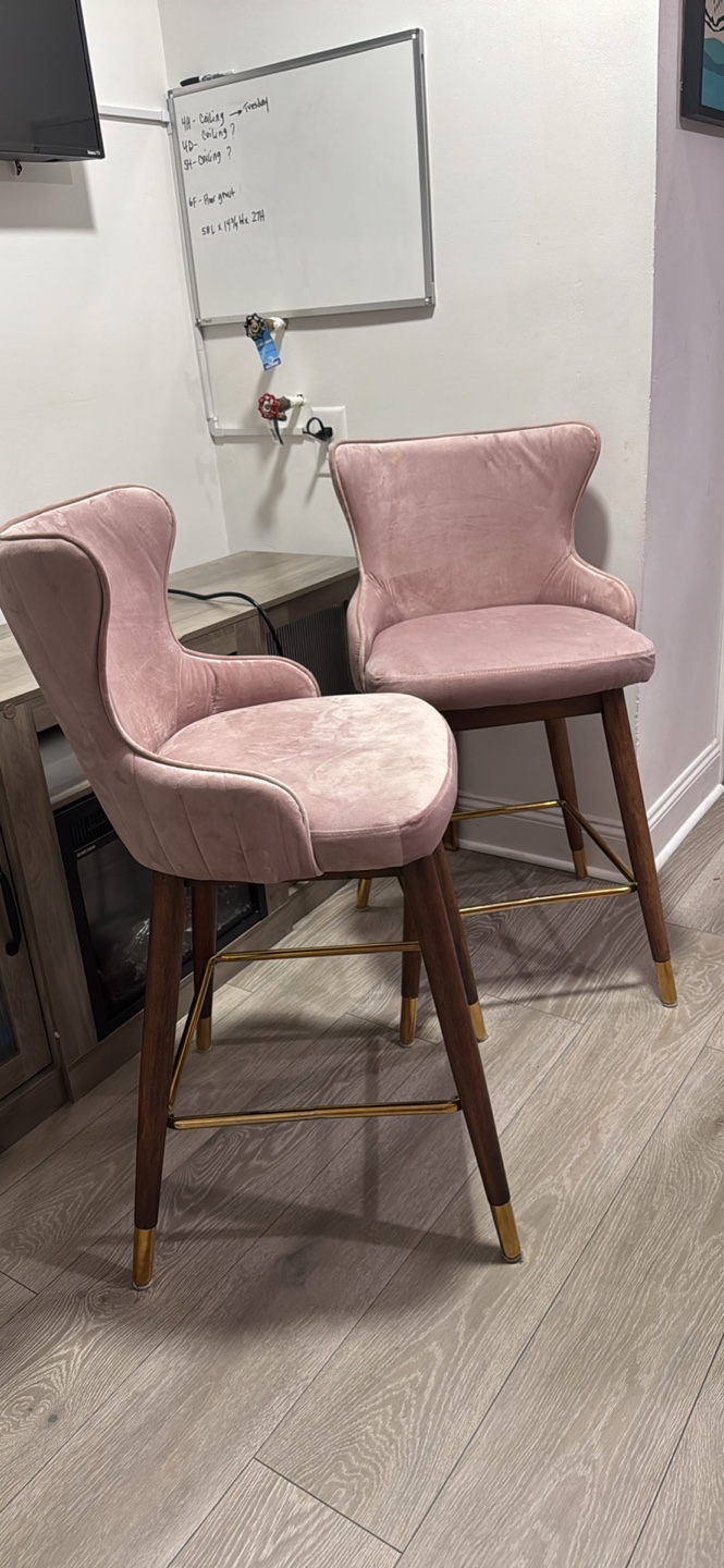 Pair of Pink Velvet Counter Height Wingback Stools - photo 2