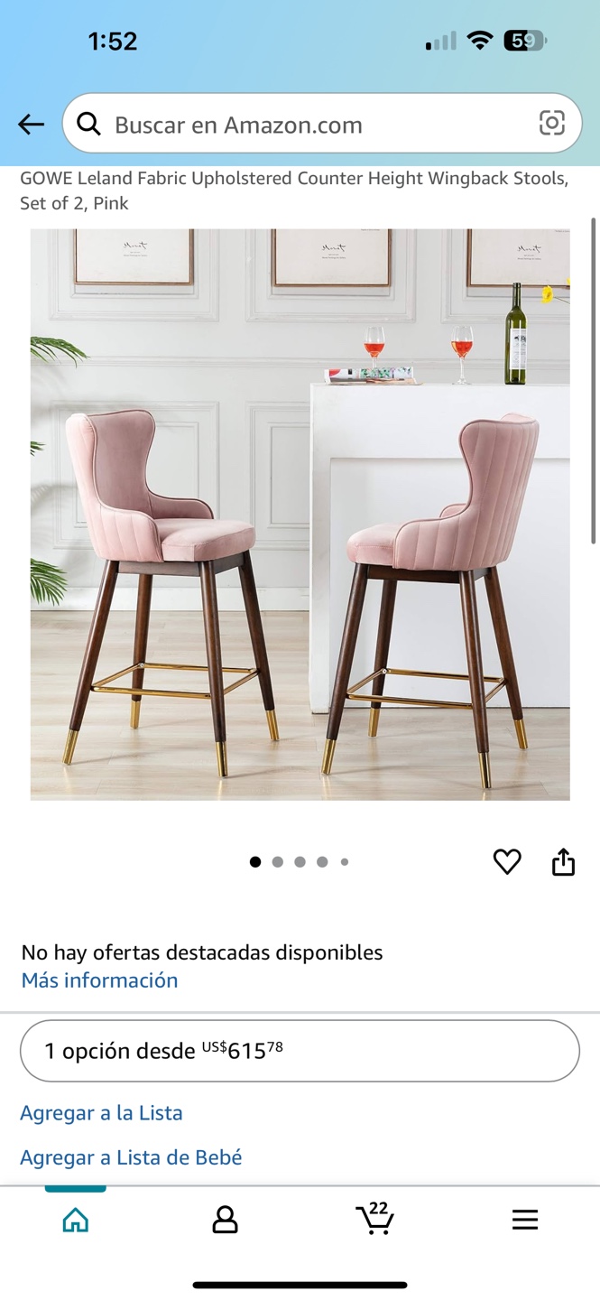 Pair of Pink Velvet Counter Height Wingback Stools