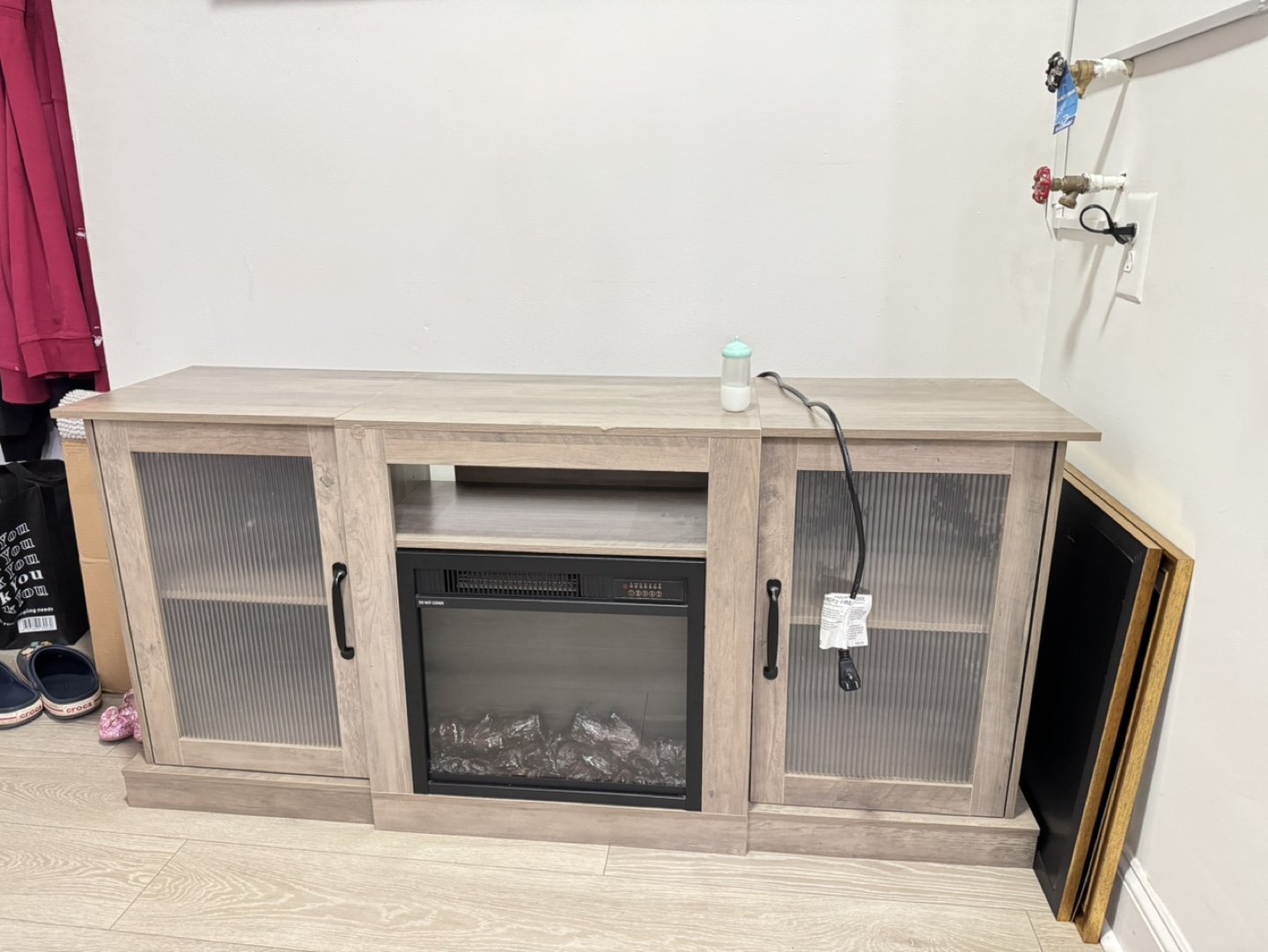 Electric Fireplace TV Stand with Cabinet Doors
