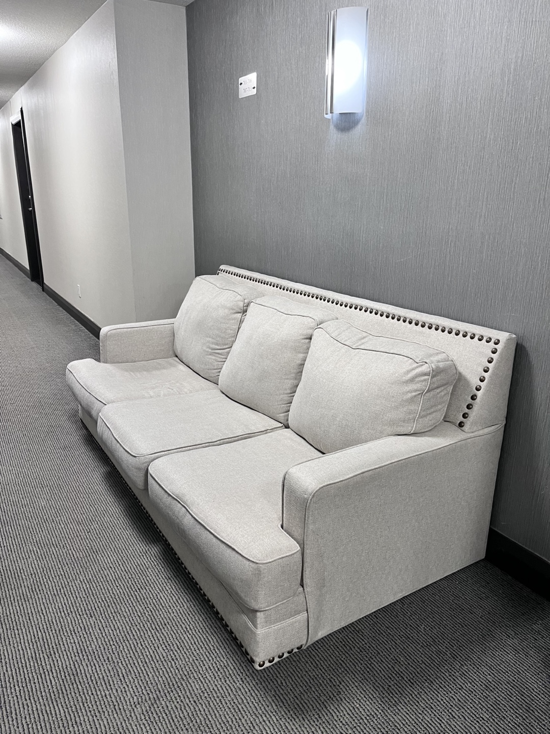 Off-White Sofa with Nailhead Trim