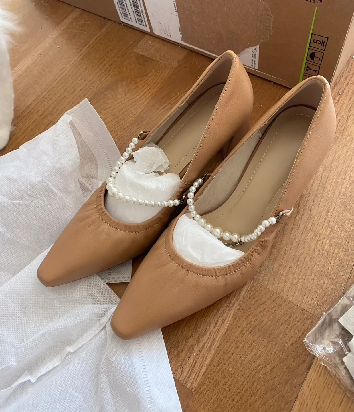 Tan Pearl Detail Heels thumbnail