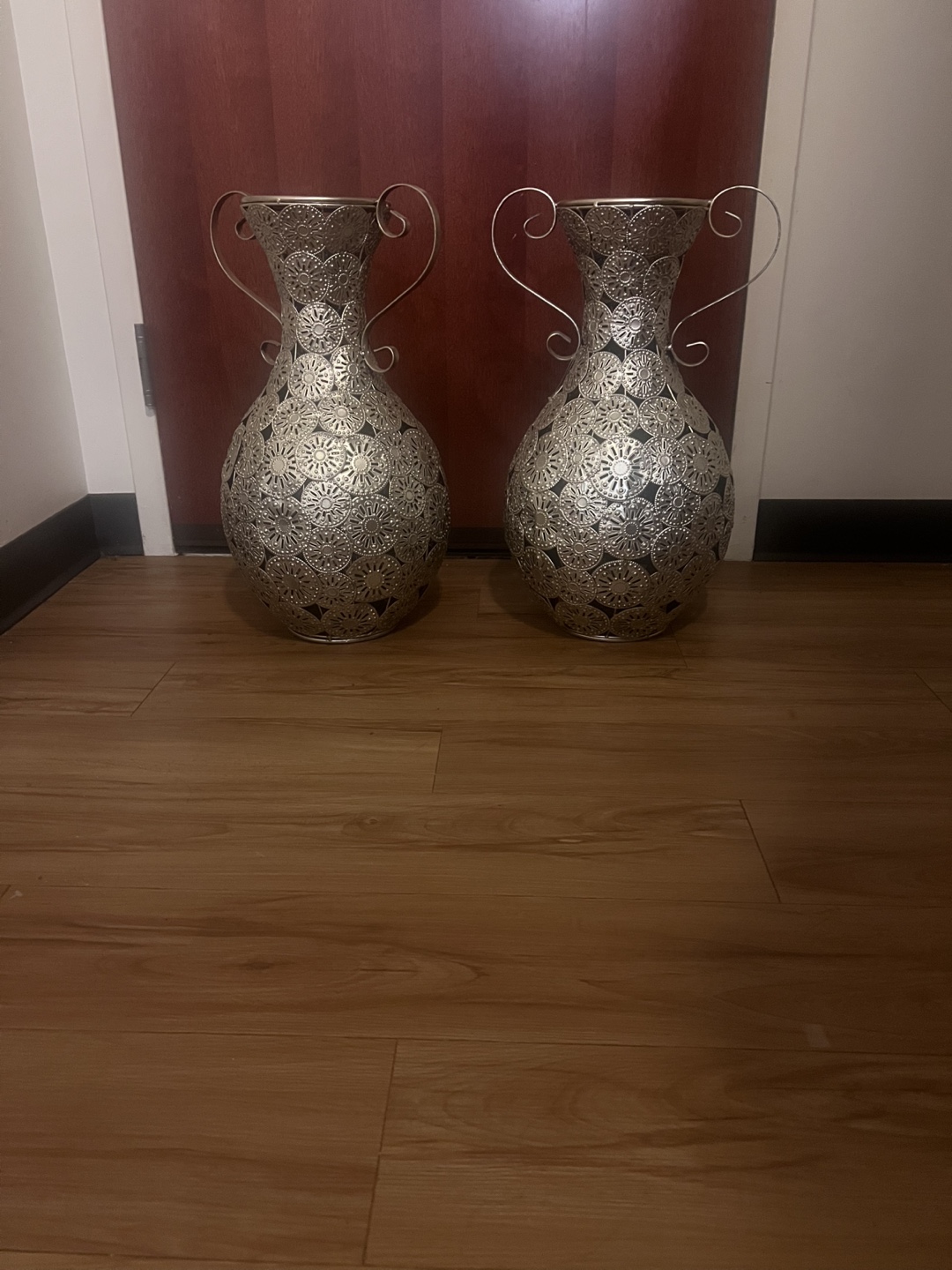 Pair of Ornate Metal Vases