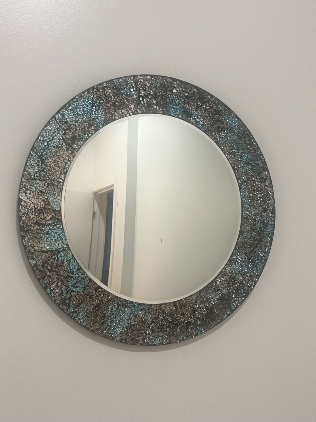 Round Mosaic Mirror Teal and Silver