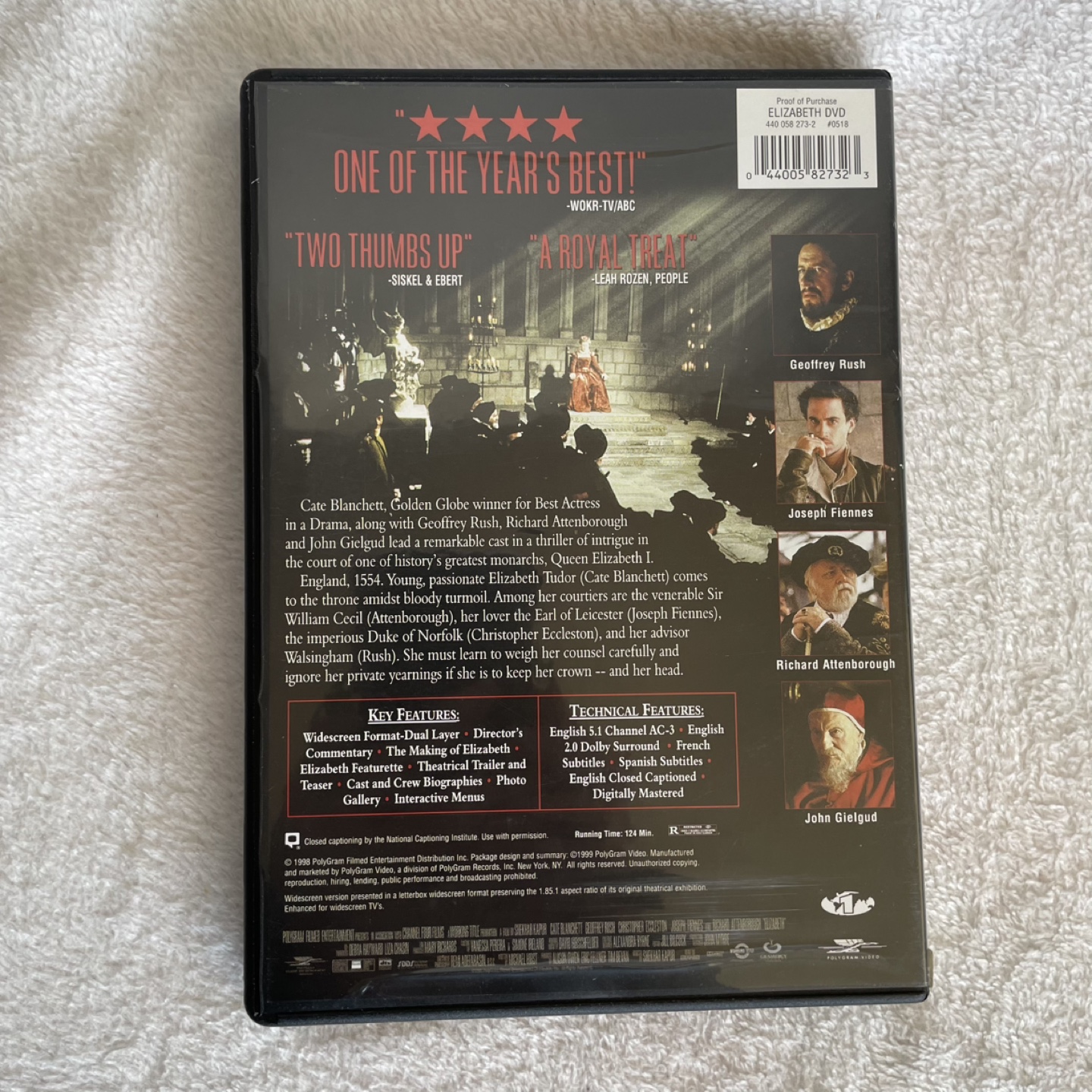 Elizabeth (1998) DVD - Cate Blanchett, Golden Globe Winner - photo 2
