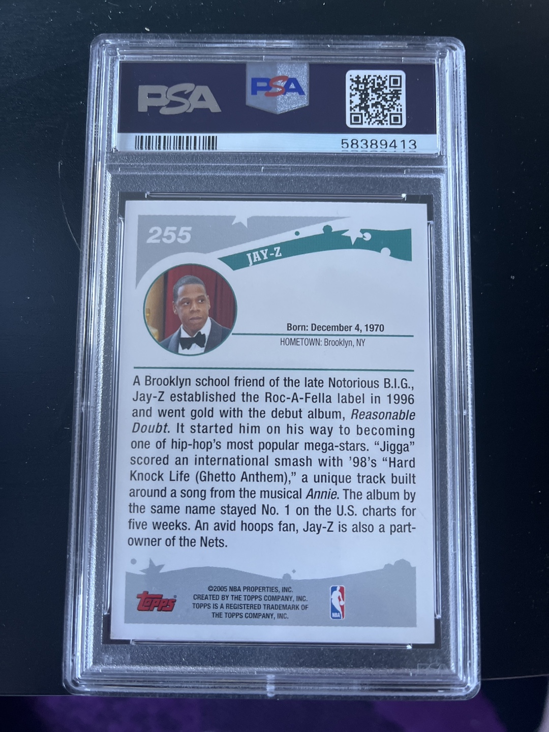 Rookie card!! 2005 Topps Jay-Z #255 PSA 9 Graded Card - photo 2