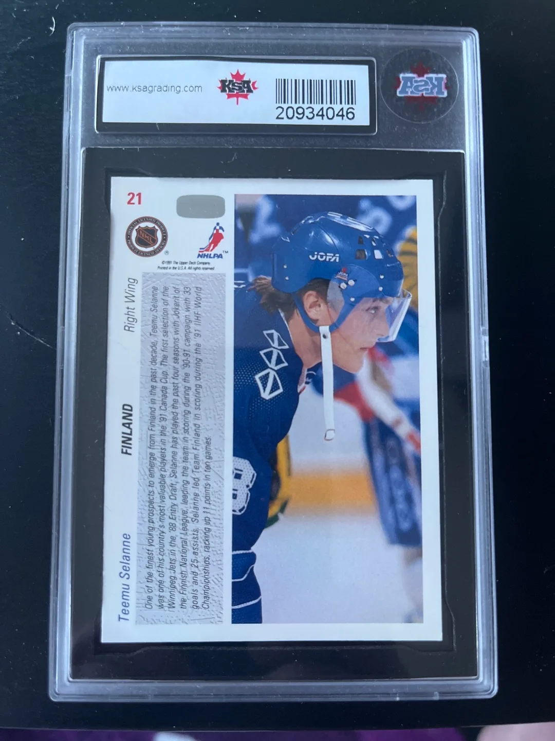 1991-92 Upper Deck Teemu Selänne Rookie Card #21 - Graded 8.5 image indicator(2)