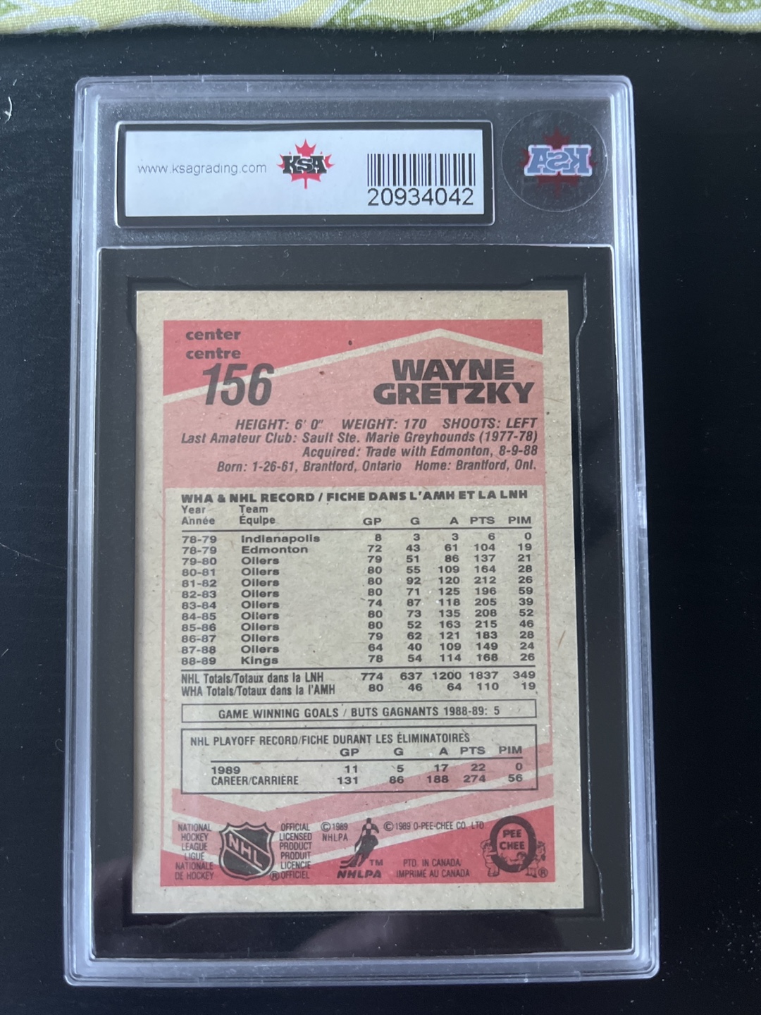 1989-90 O-Pee-Chee Wayne Gretzky #156 PSA 9.5 - photo 2
