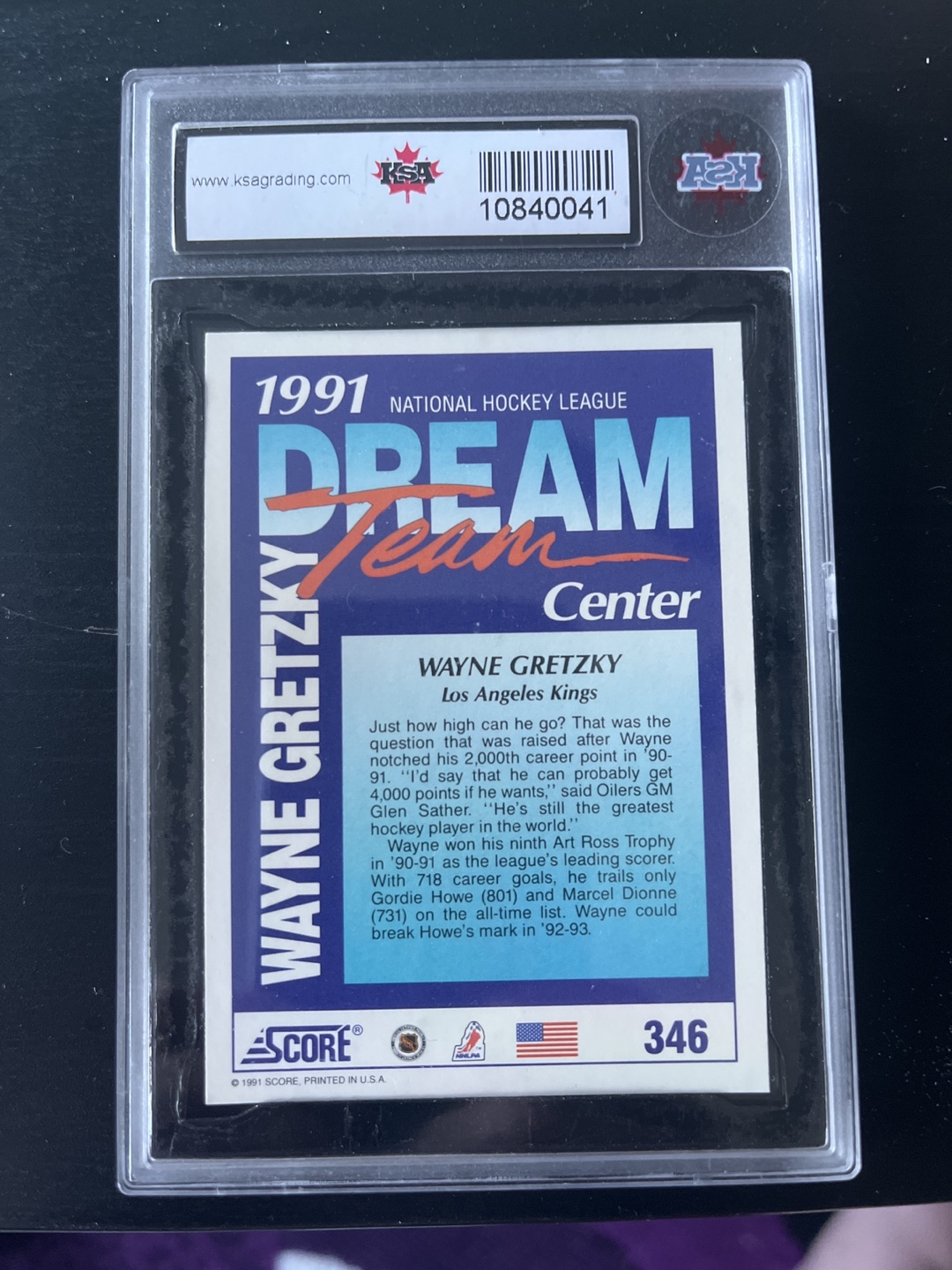 1991-92 Score Wayne Gretzky #346 Hockey Card - Graded 8.5 - photo 2