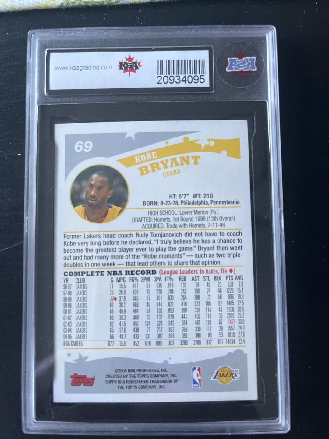 2005-06 Topps Kobe Bryant #69 Basketball Card PSA 6.5 - photo 2