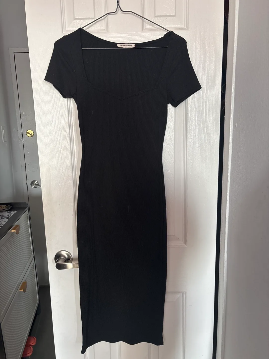 Caution to the Wind Black Ribbed Midi Dress thumbnail
