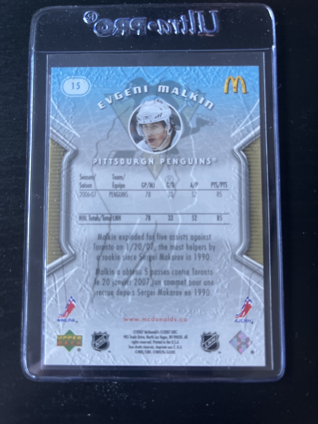 Evgeni Malkin 2006-07 Upper Deck McDonald's Hockey Card #15 - photo 2