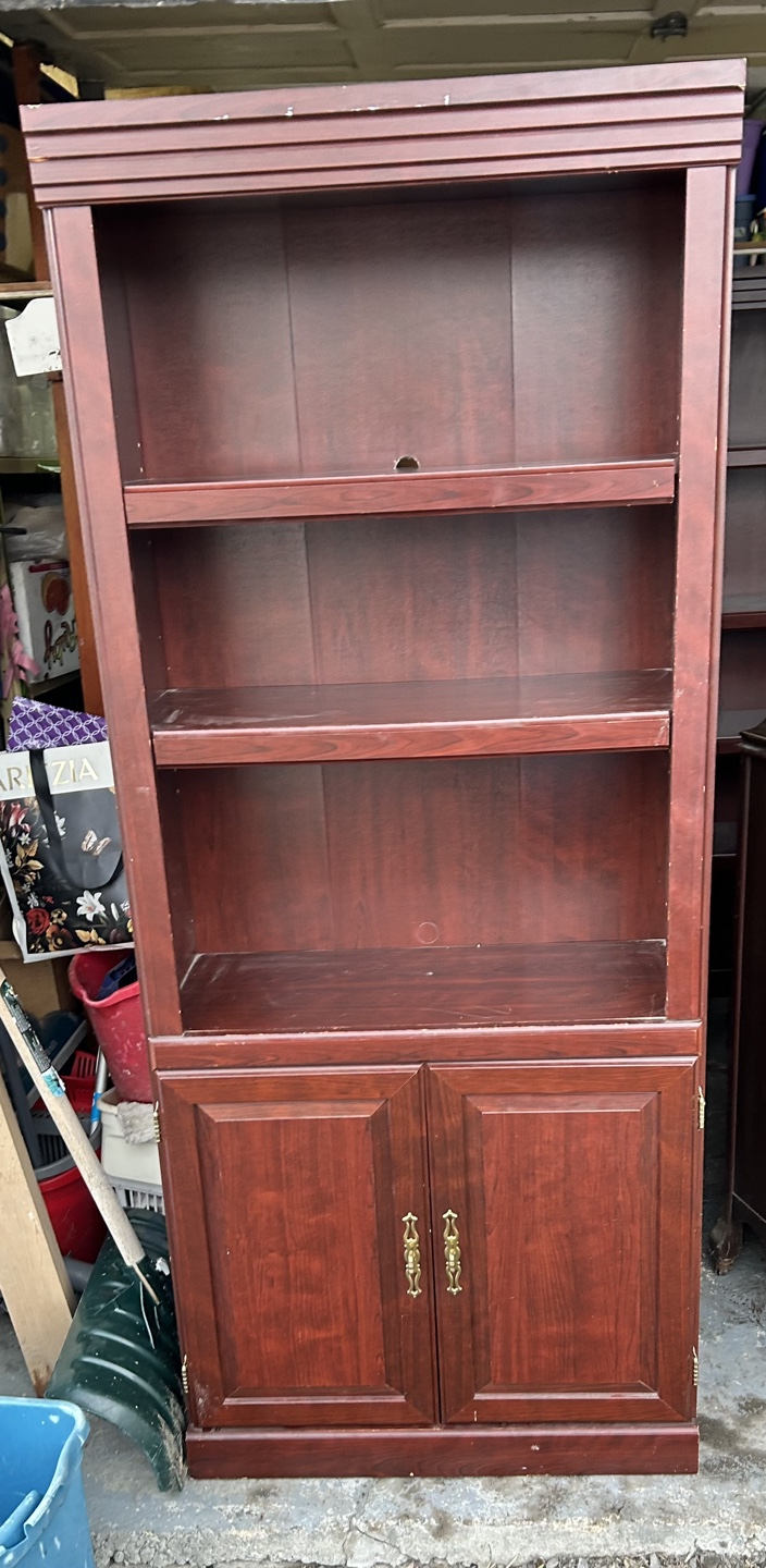 Tall Wooden Bookcase with Cabinets