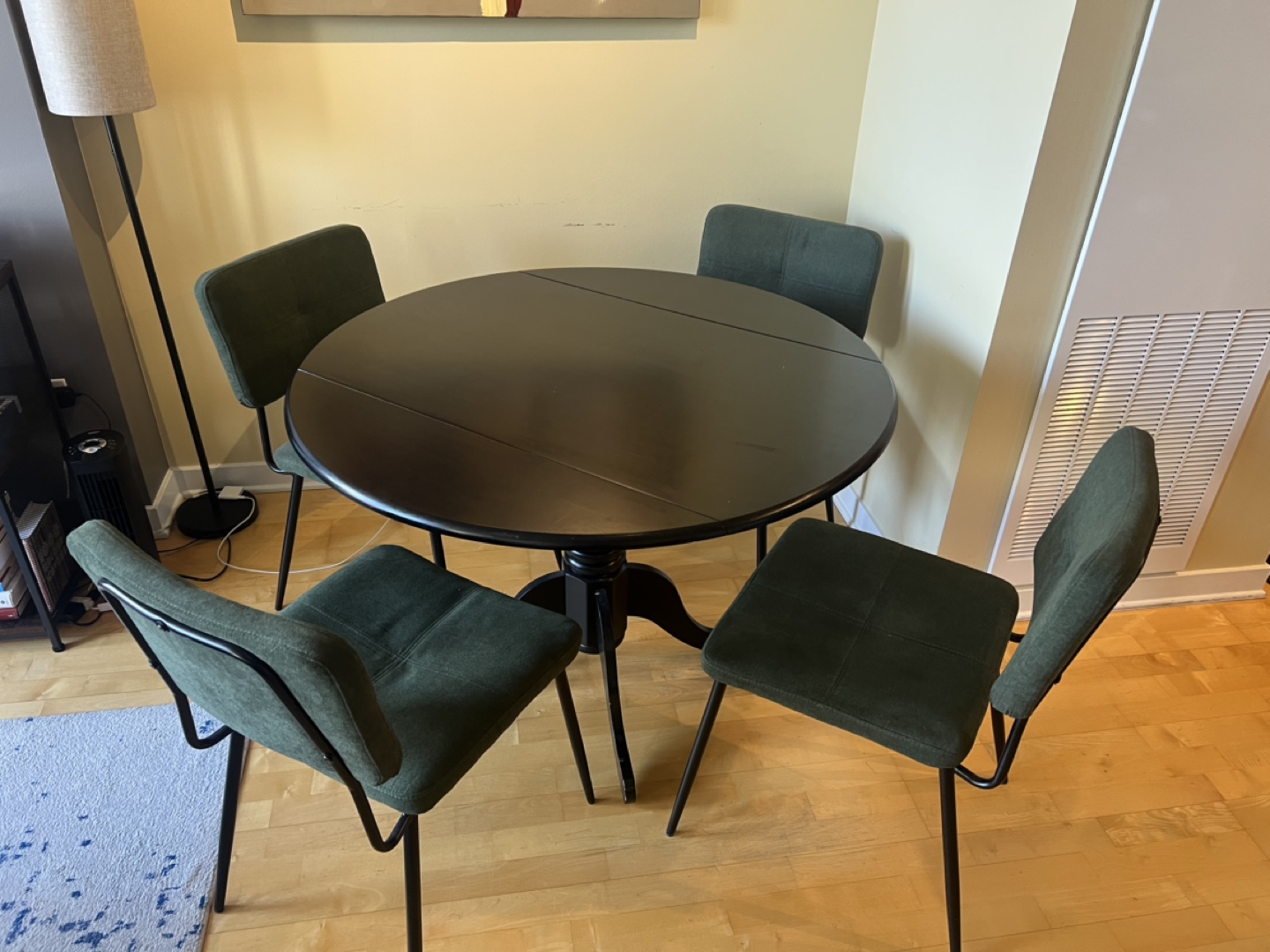 Black Drop Leaf Table with Four Green Chairs - photo 2