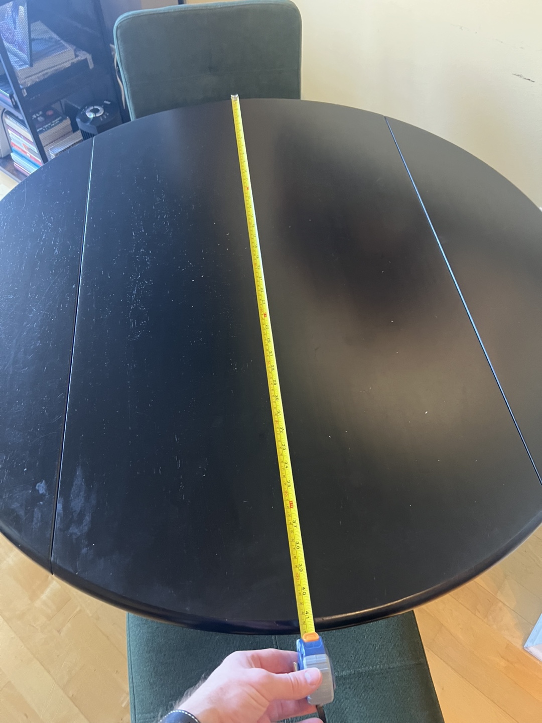 Black Drop Leaf Table with Four Green Chairs - photo 5