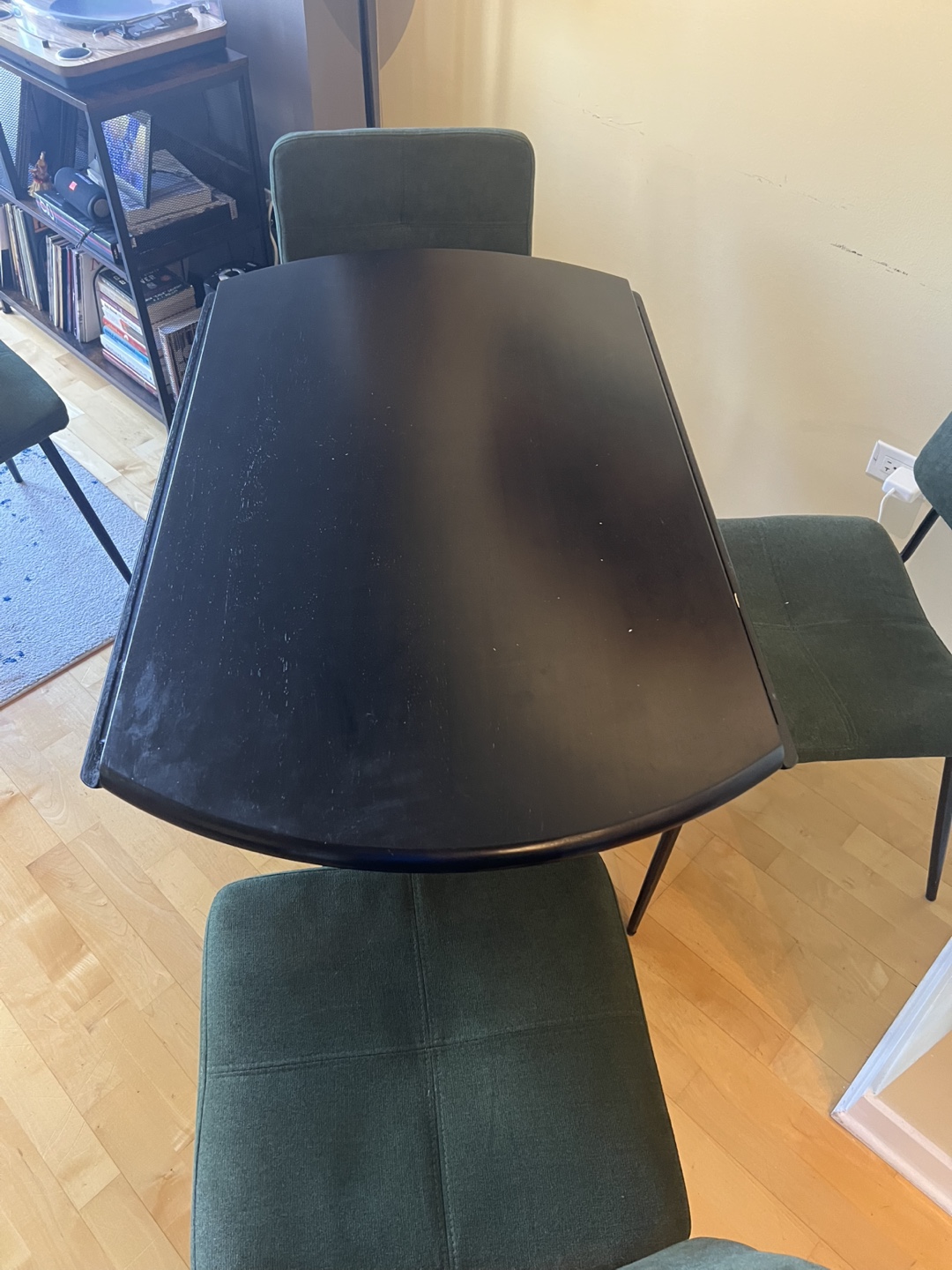 Black Drop Leaf Table with Four Green Chairs - photo 3