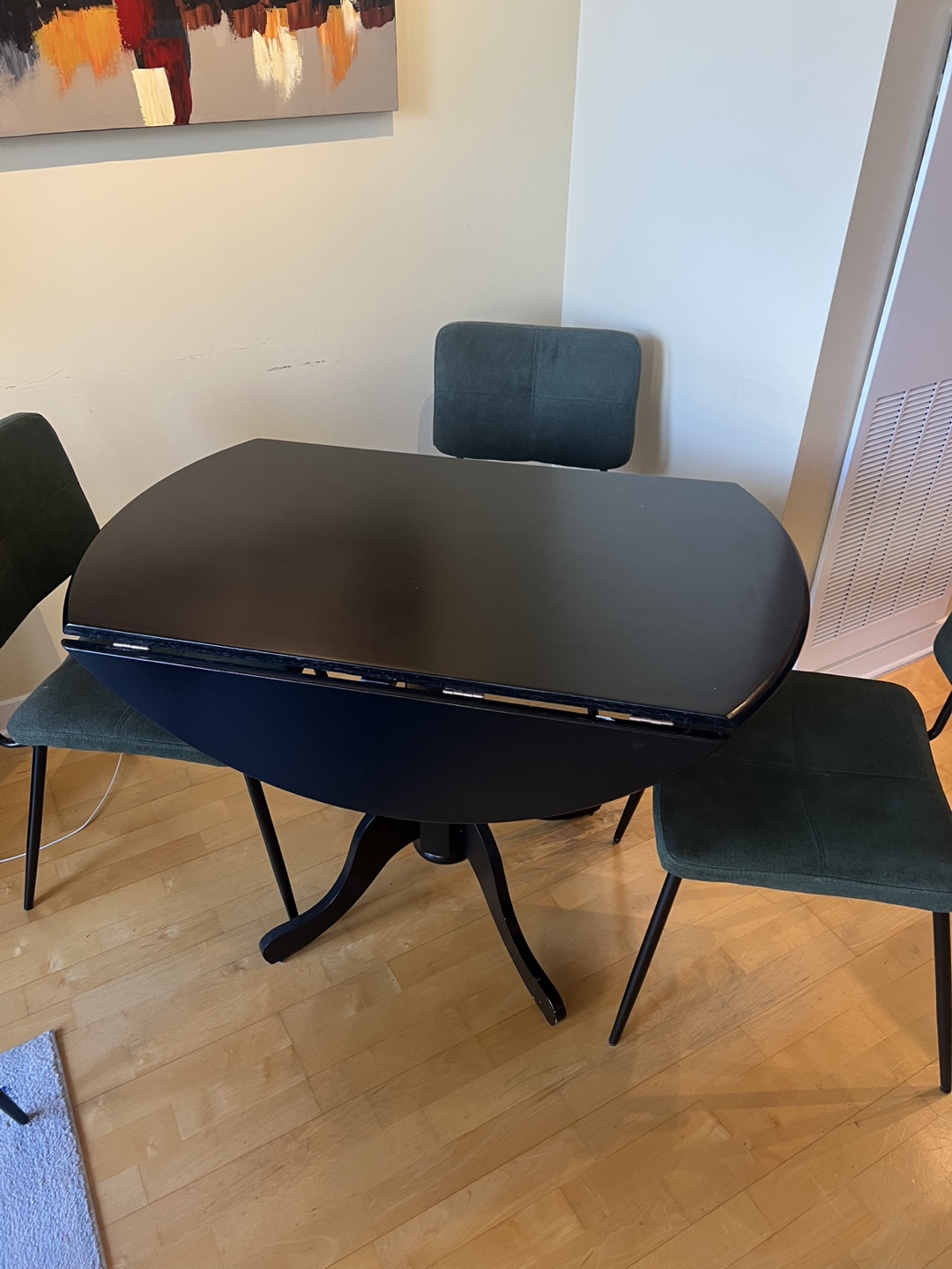 Black Drop Leaf Table with Four Green Chairs - photo 4