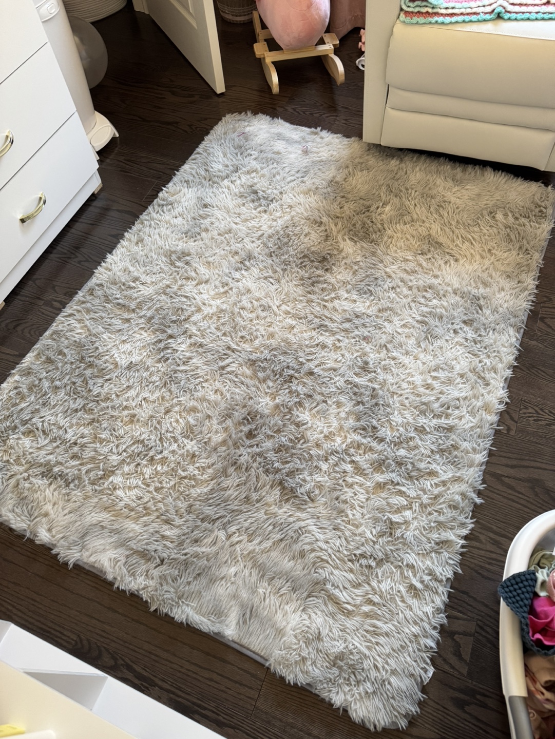 Fluffy Grey and White Rug 4x5ft