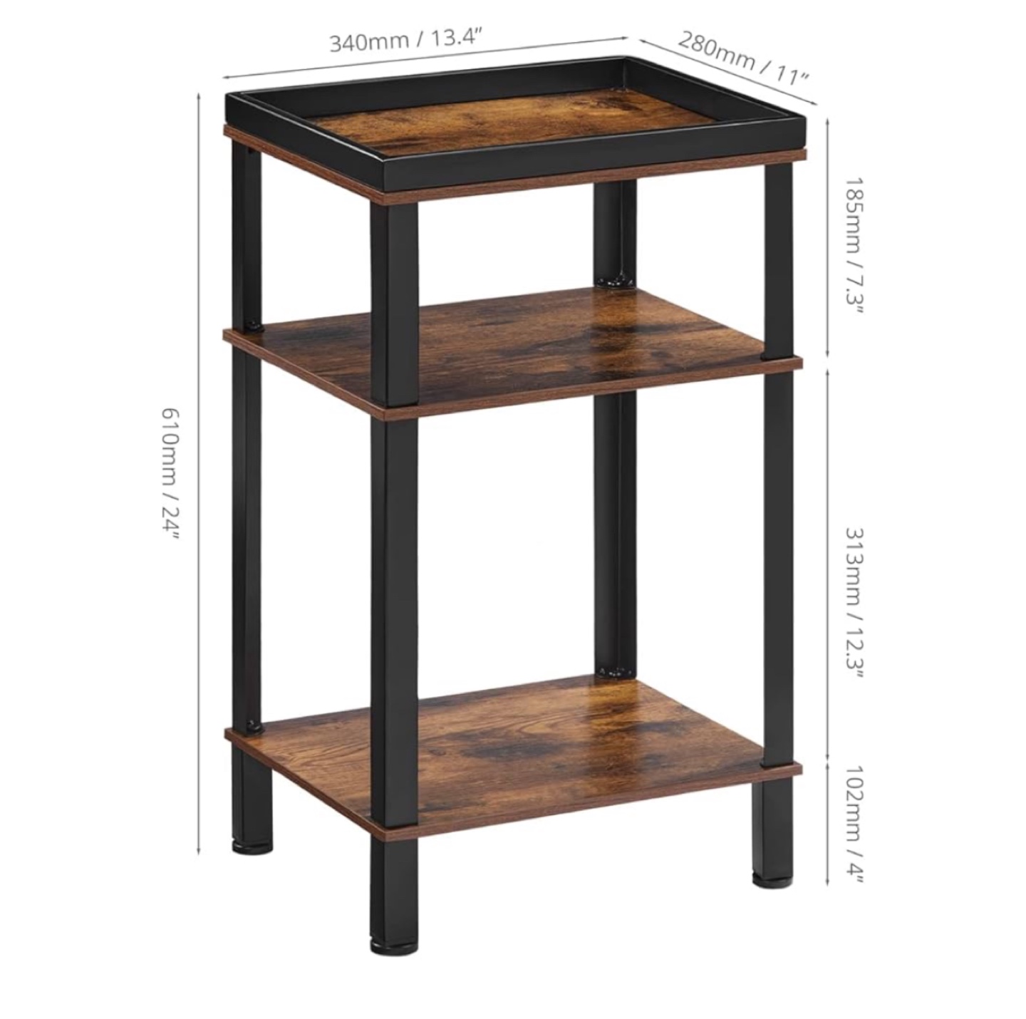 Three-Tier Wooden Side Table with Black Frame - photo 4