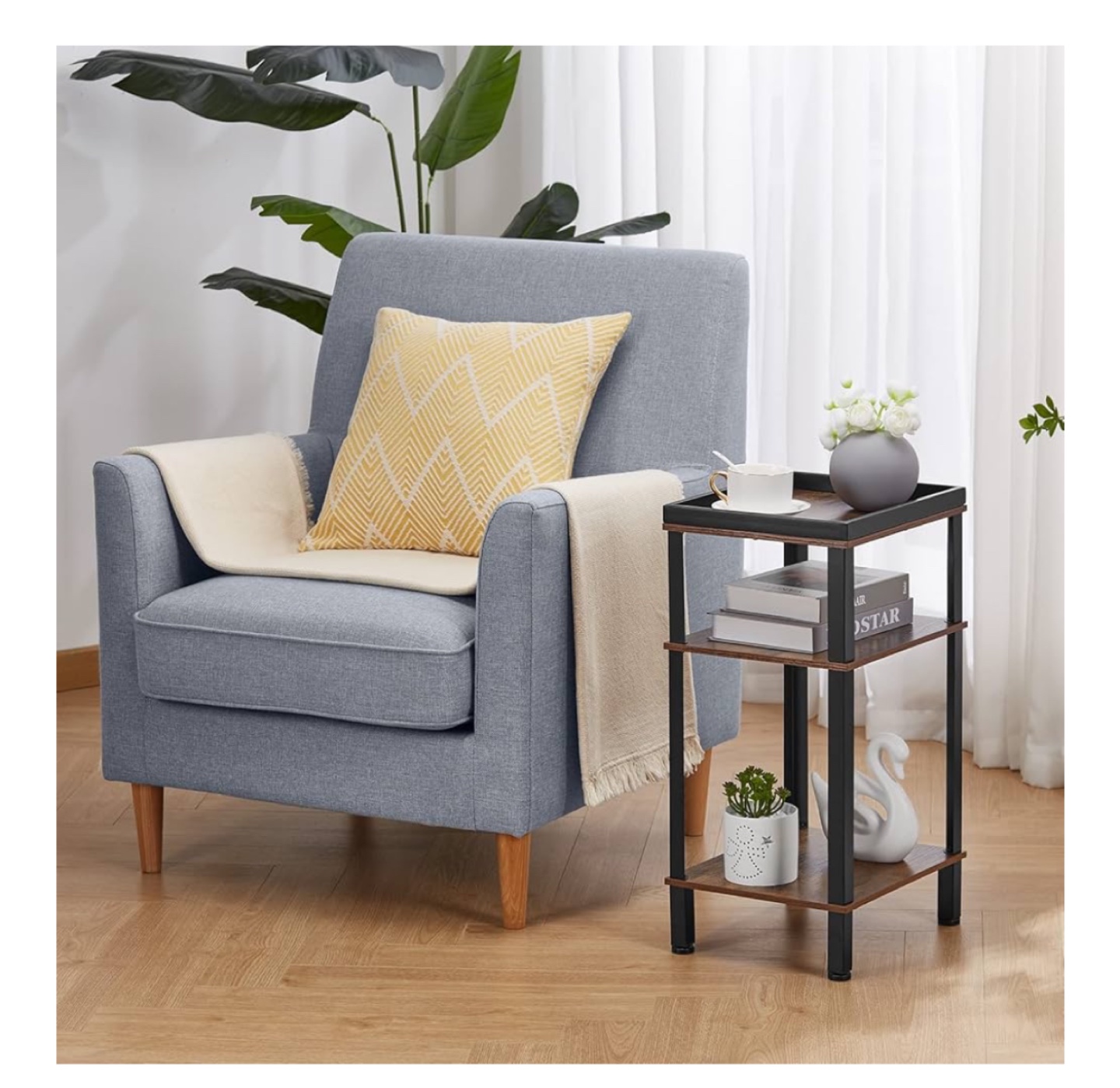 Three-Tier Wooden Side Table with Black Frame - photo 3