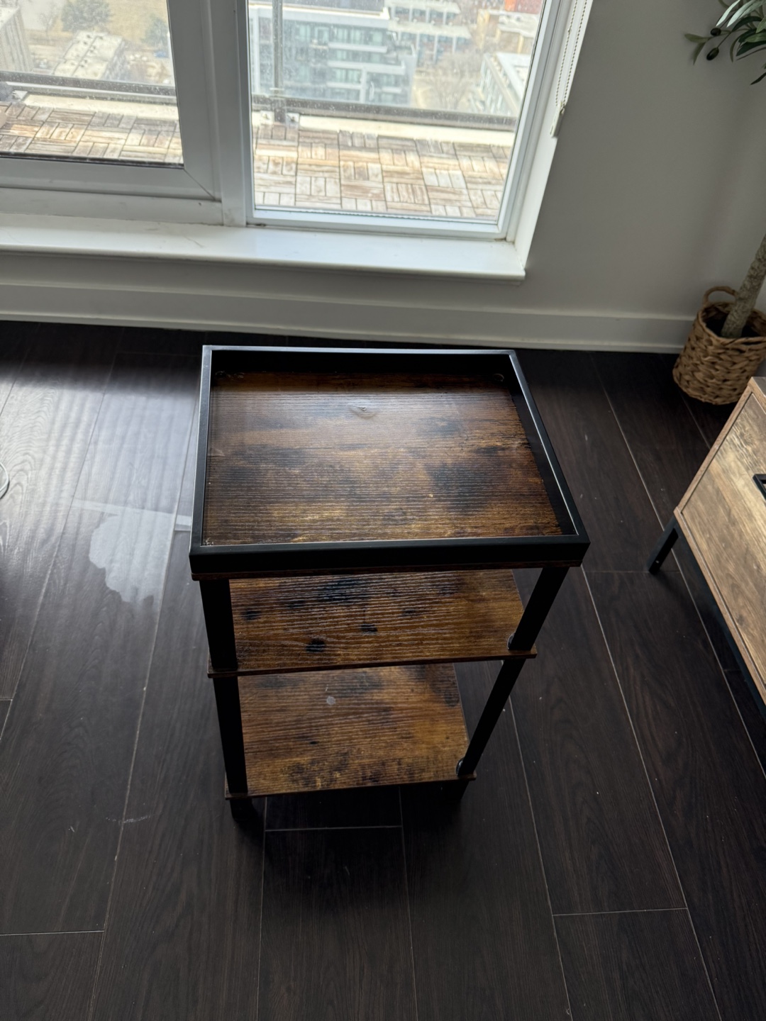 Three-Tier Wooden Side Table with Black Frame - photo 2