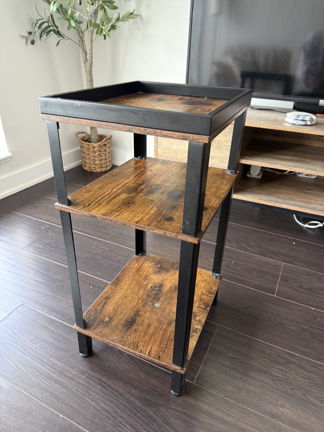 Three-Tier Wooden Side Table with Black Frame - photo 5