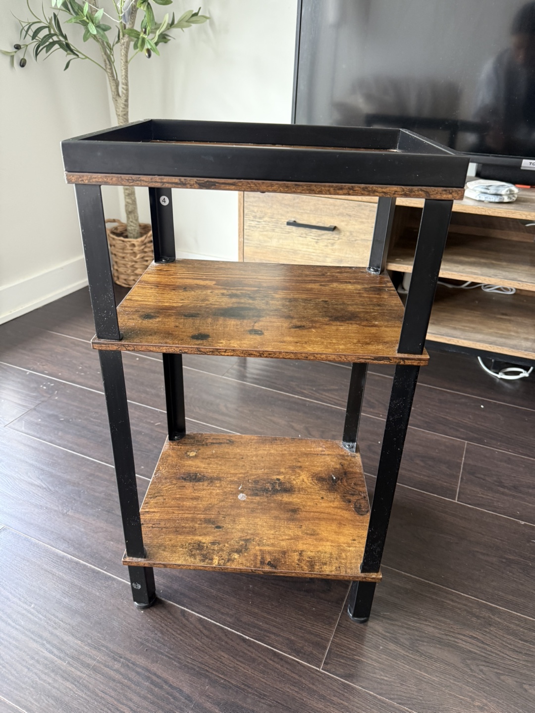 Three-Tier Wooden Side Table with Black Frame