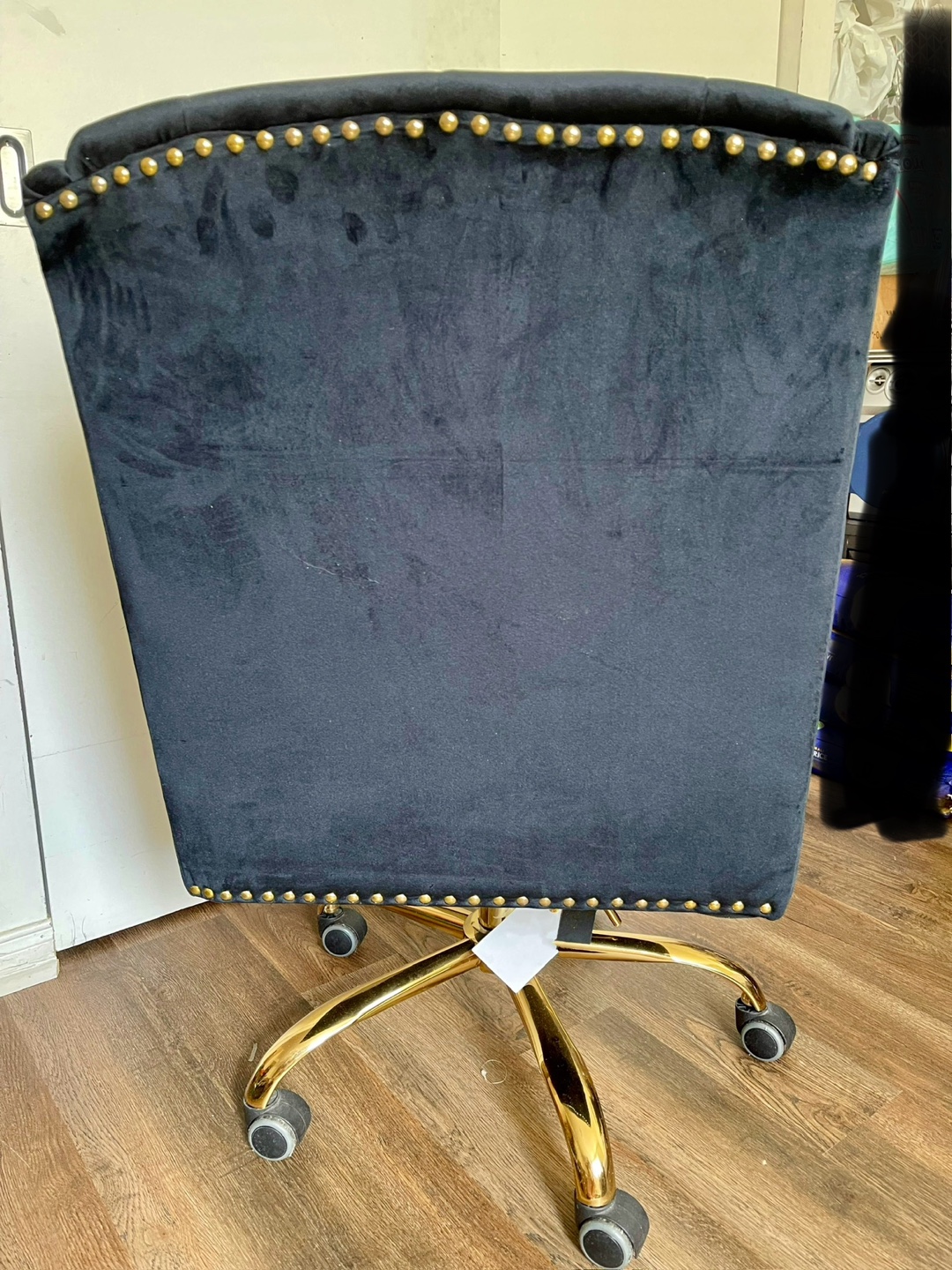Black Velvet Swivel Office Chair with Gold Base - photo 3
