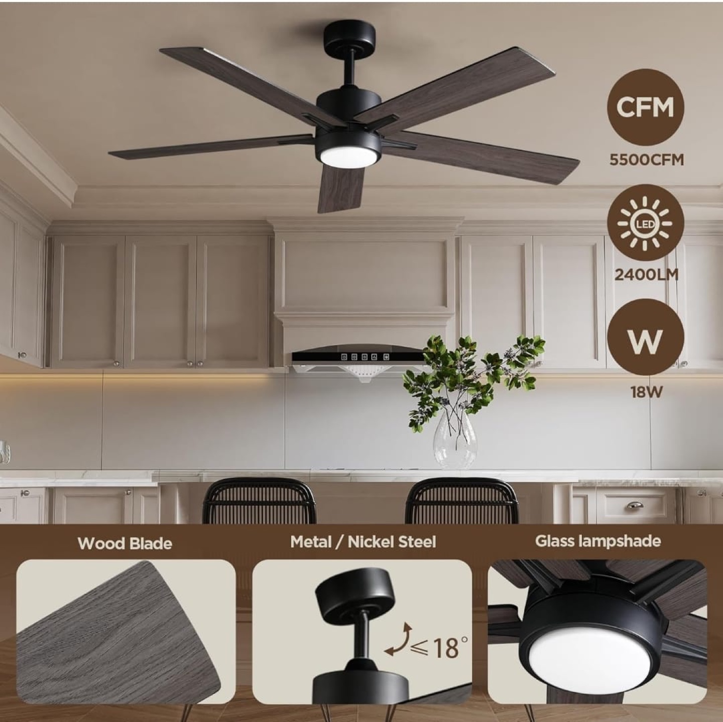 52 Inch Modern LED Ceiling Fan with Light and Remote
