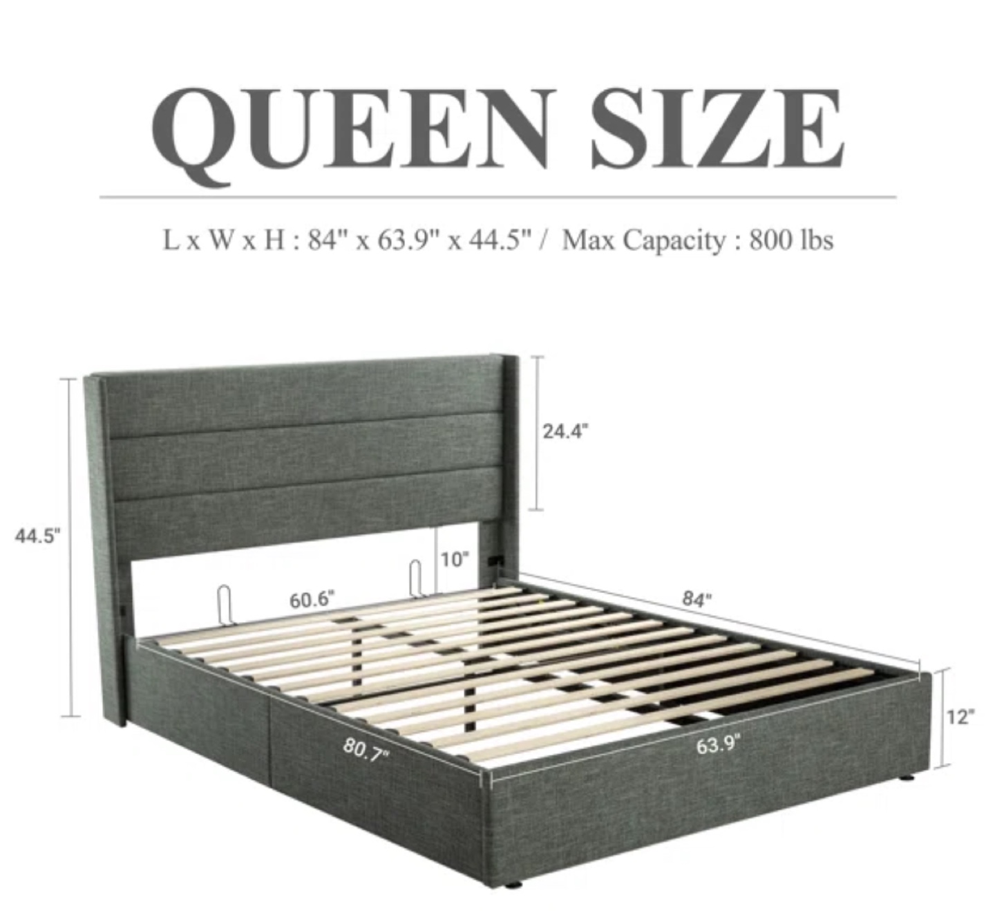 Queen Upholstered Storage Bed Frame - Gray - photo 3