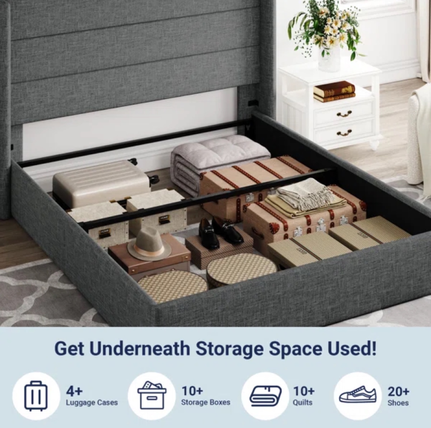 Queen Upholstered Storage Bed Frame - Gray - photo 4