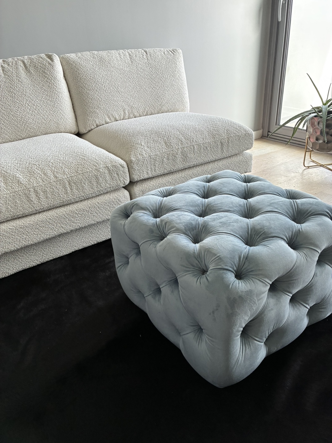 Light Blue Velvet Tufted Ottoman