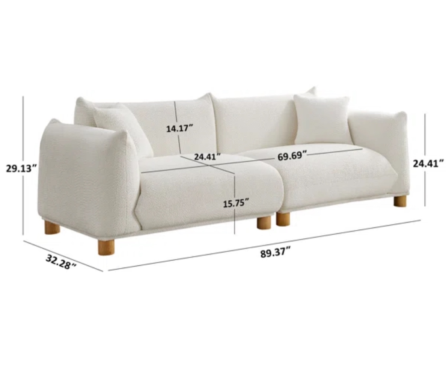 Latitude Run Atis 90in 3 Seater Sofa - Off White - photo 3
