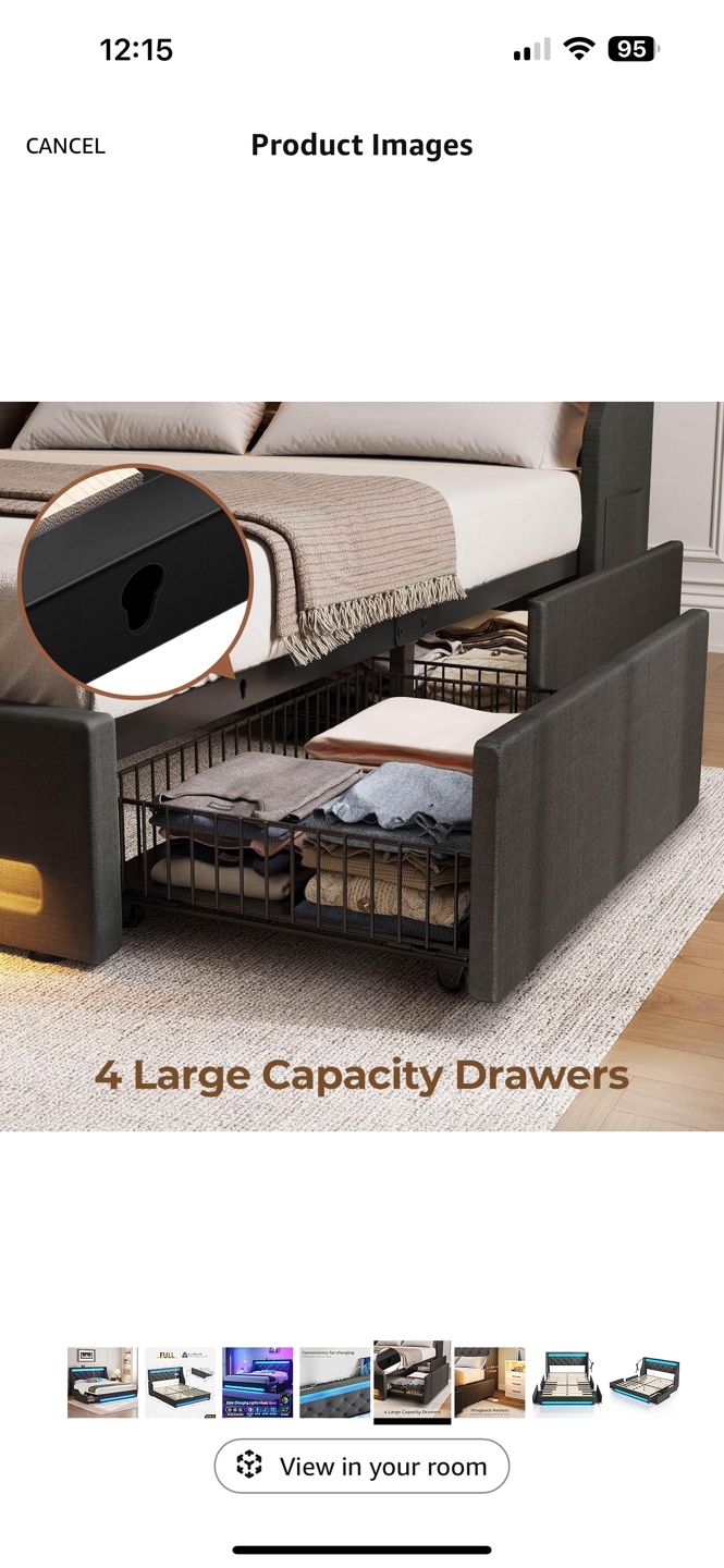 Full Size LED Bed Frame with USB & Type-C Charging, 4 Drawers - photo 5