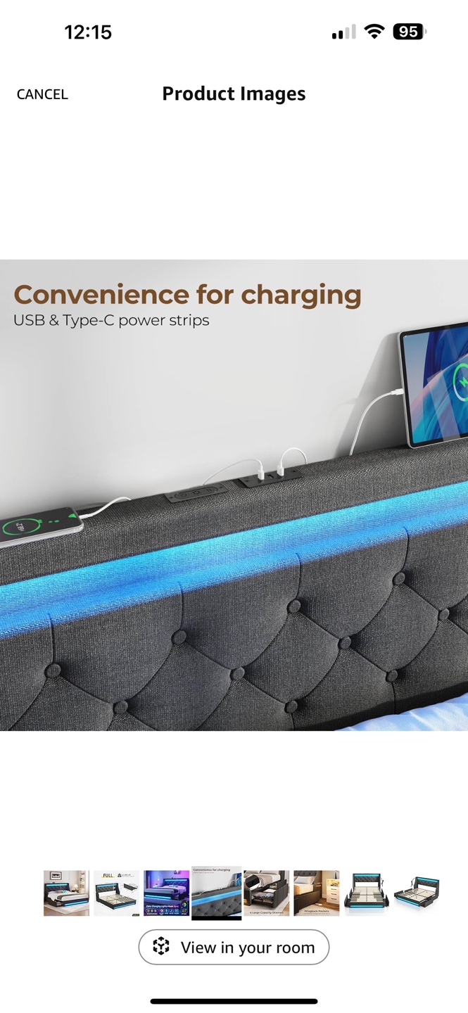 Full Size LED Bed Frame with USB & Type-C Charging, 4 Drawers - photo 4